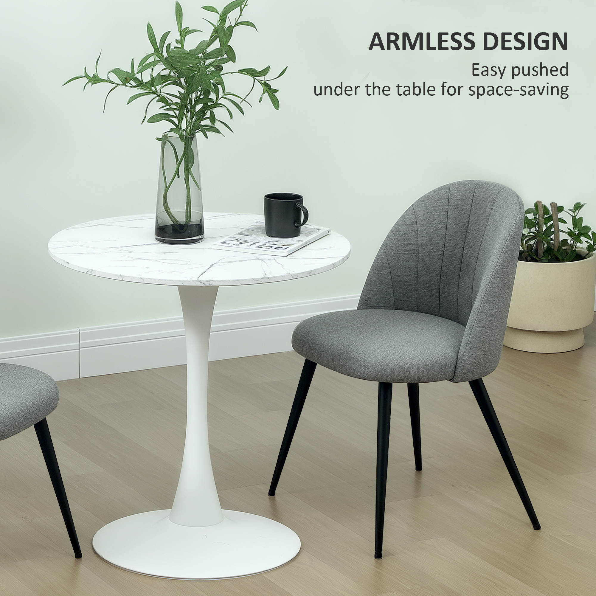 HOMCOM Dining Chairs Set of 2, Modern Upholstered Kitchen Chairs with Metal Legs, Shell Backrest and Padded Seat for Dining Room, Bedroom, Living Room, Vanity, Grey 7