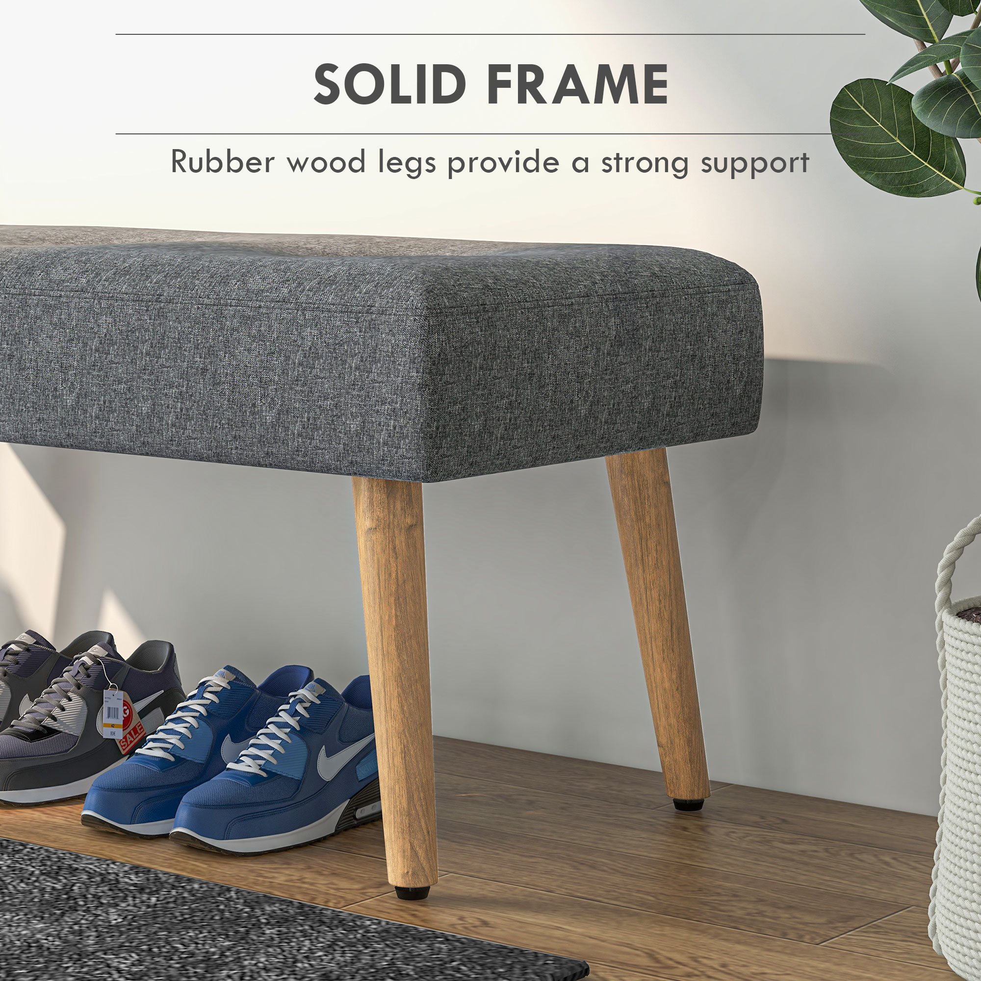 HOMCOM Multifunctional Bed End Bench Tufted Upholstered Shoe Bench Ottoman Footstool Linen Fabric for Entryway Living Room Grey 5