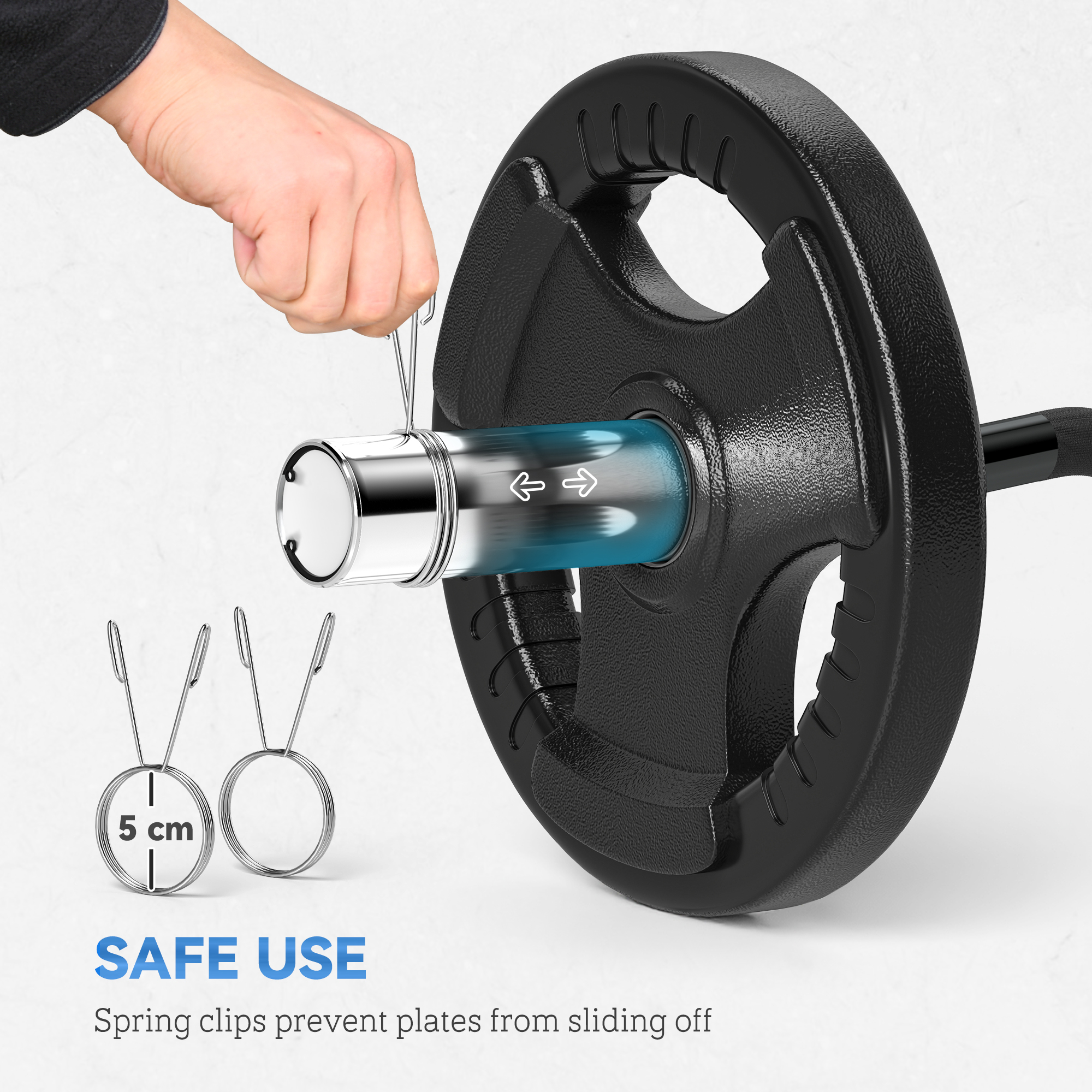 SPORTNOW 120cm EZ Barbell Bar for 5cm Weight Plates, with Spring Clips, 8kg 6