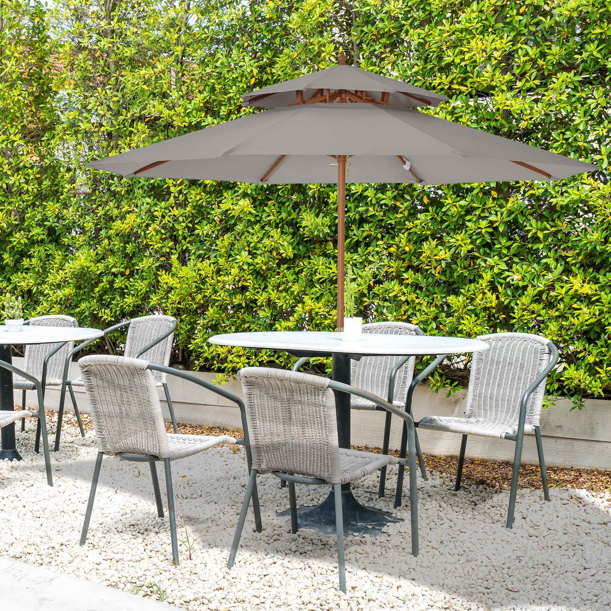 Outsunny 2.7m Elegant Wooden Frame Parasol Umbrella Grey 2
