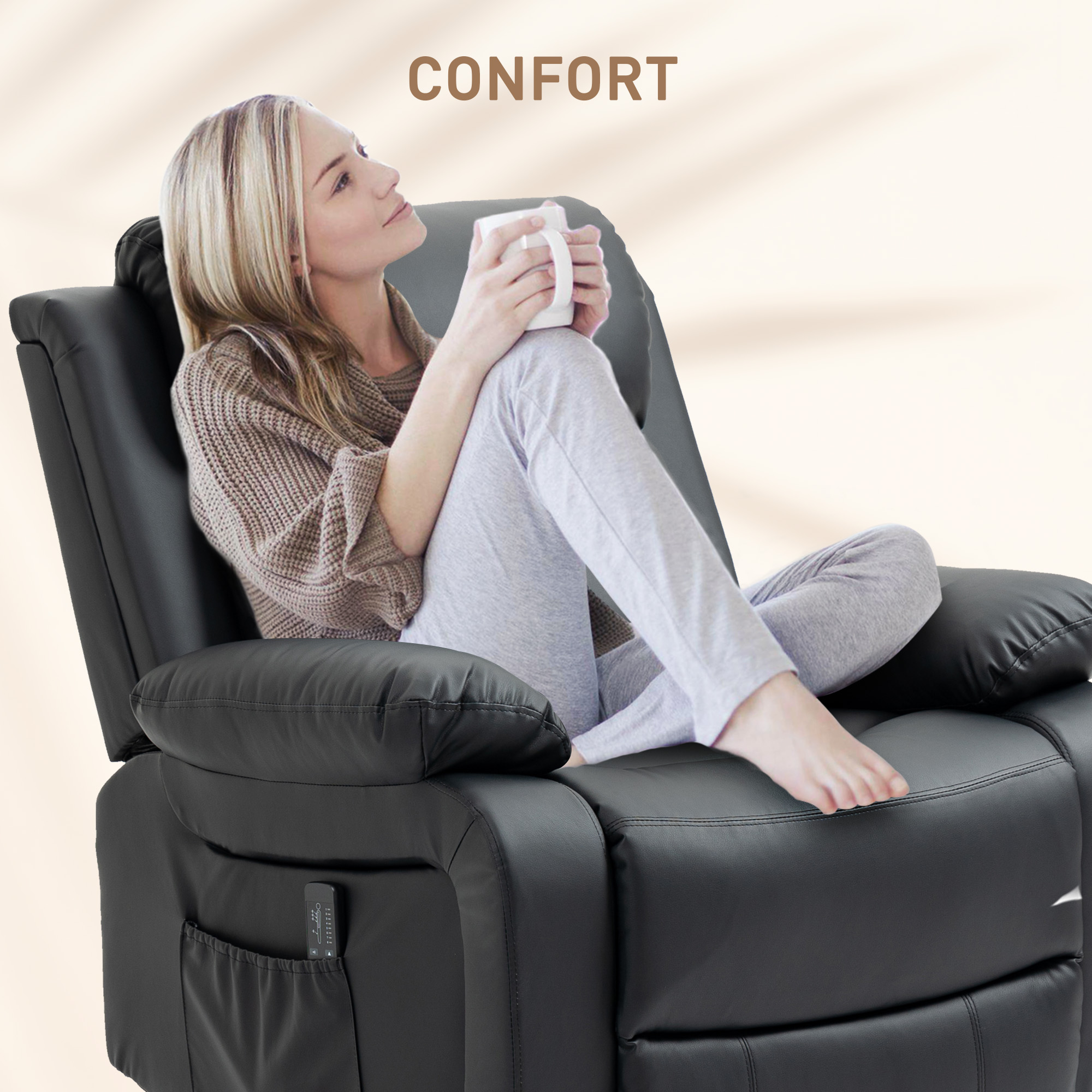 Fauteuil inclinable massant électrique tissu noir | Leroy Merlin