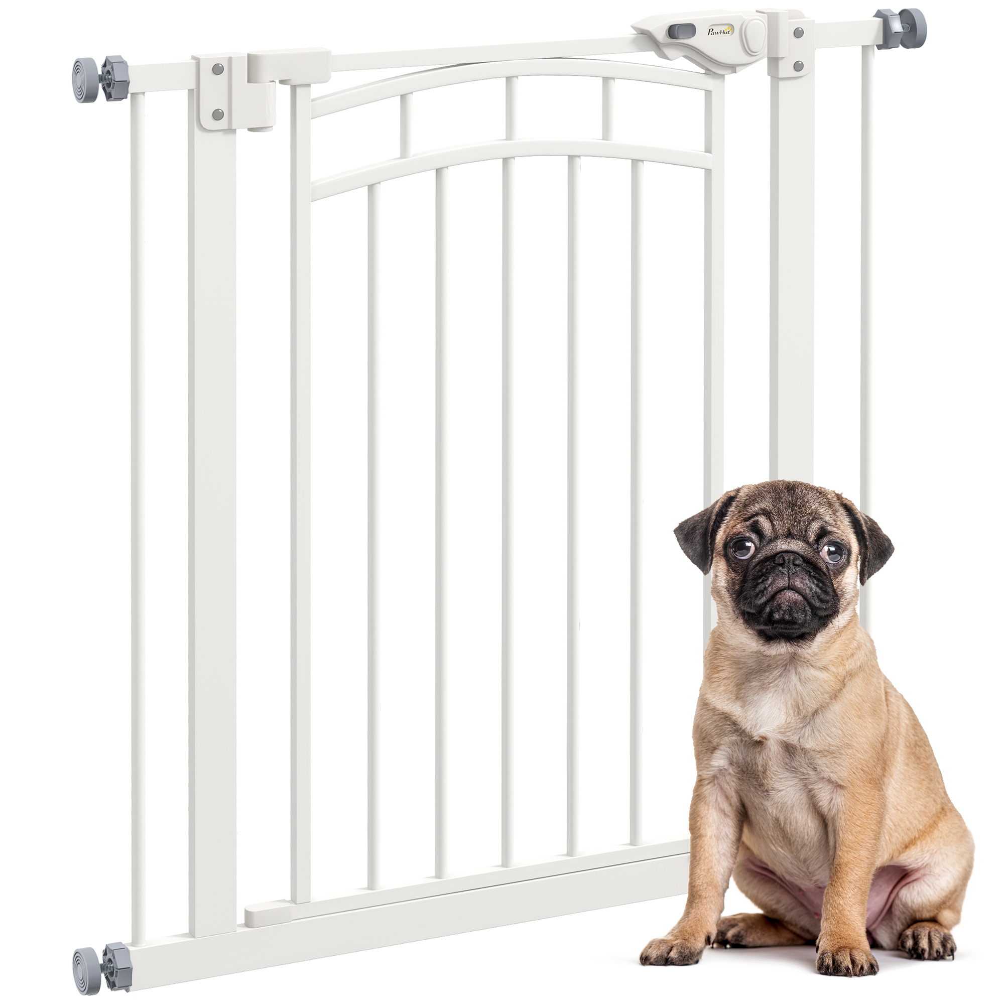 PawHut Pressure Fit Stair Gate Dog Gate w/ Auto Closing Door, Double Locking, Easy Installation, for 74-100cm Openings - White