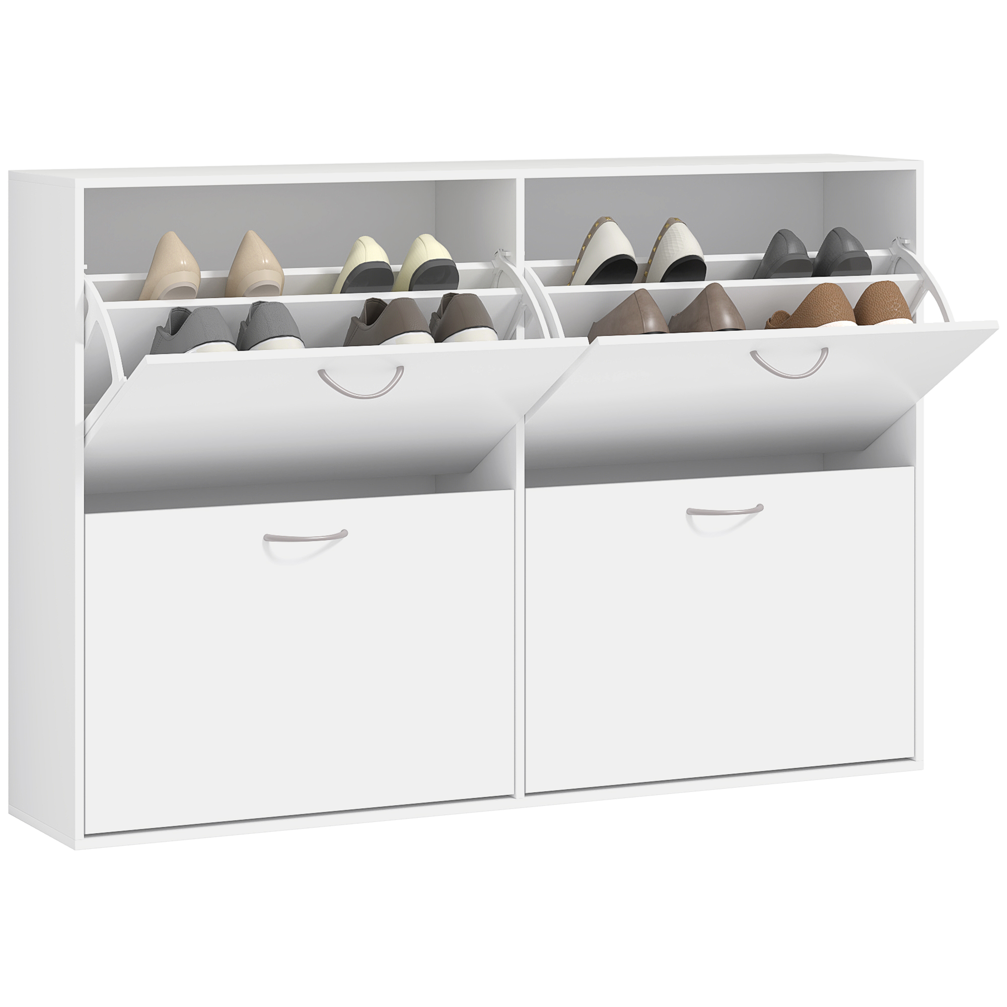 HOMCOM Mueble Zapatero Blanco Zapatero Moderno con 4 Cajones Abatibles para 16-24 Pares de Zapatos para Pasillo 120x24x81 cm   Aosom España