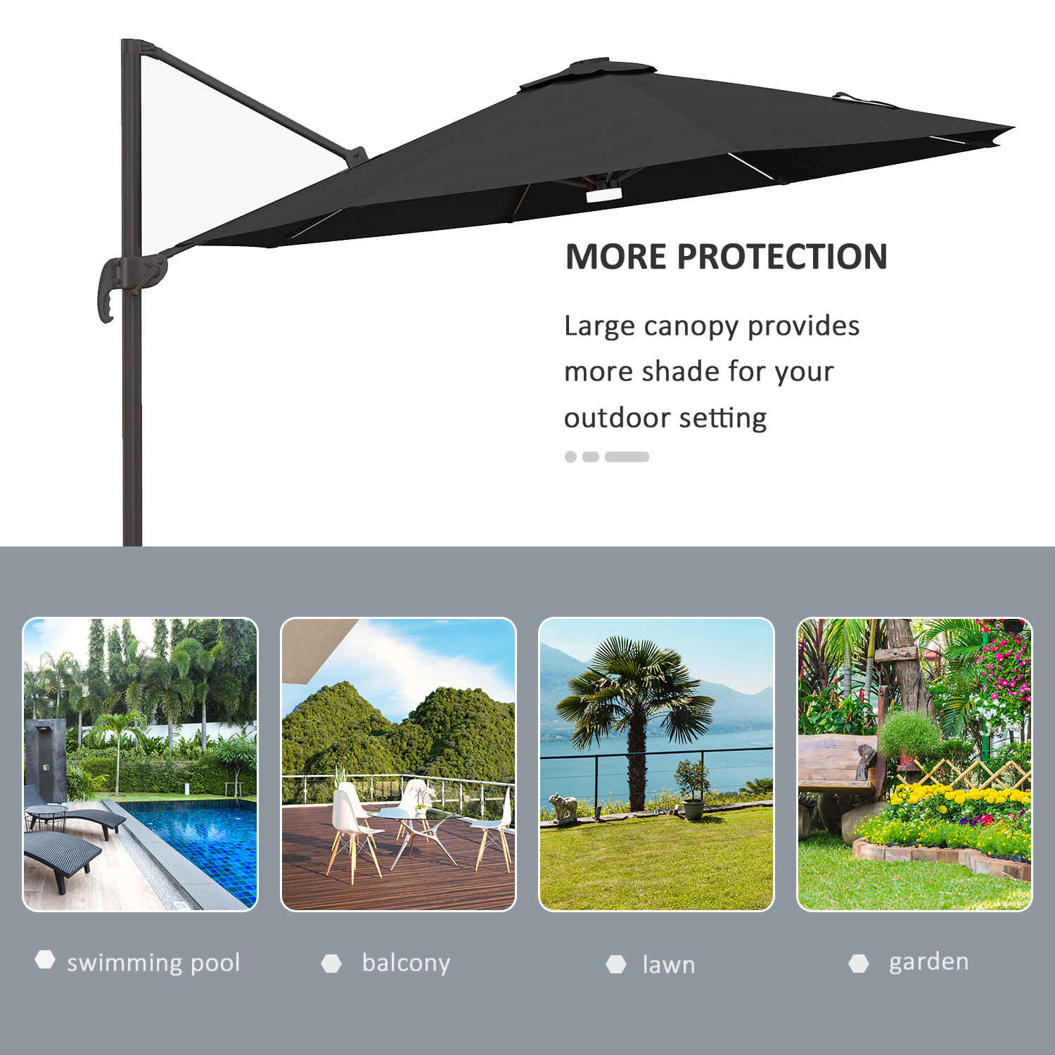 Outsunny Cantilever Parasol, with LED Lights and Cross Base Dark Grey 8