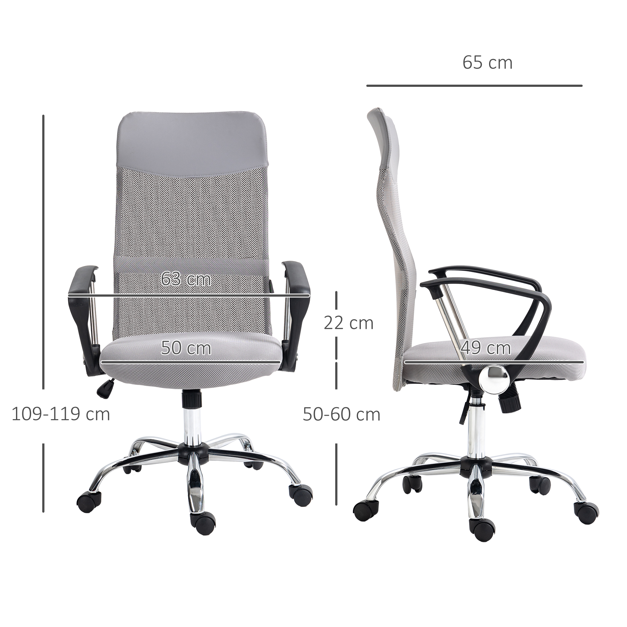 Vinsetto Ergonomic Office Chair Mesh Chair with Adjustable Height Tilt Function Light Grey 3