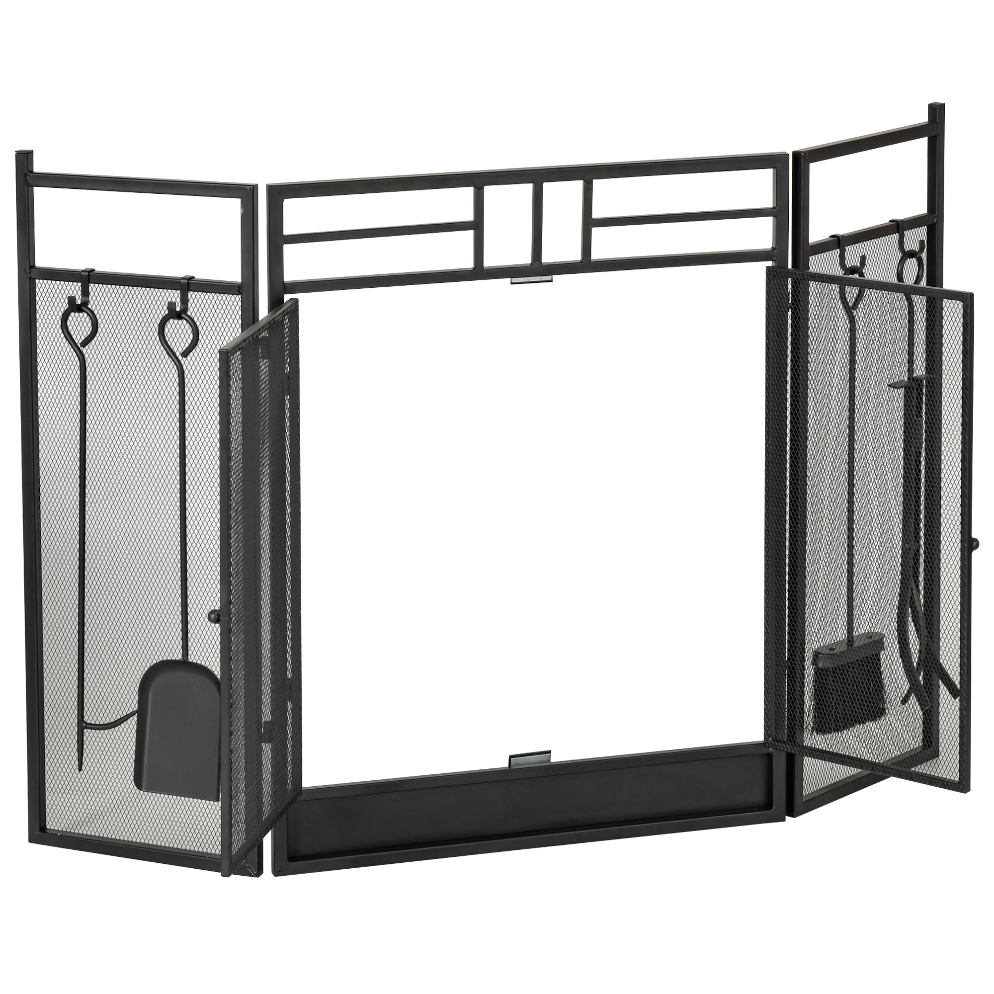 HOMCOM 3 Panel Folding Fire Guard, Steel Fireplace Screen with Double ...