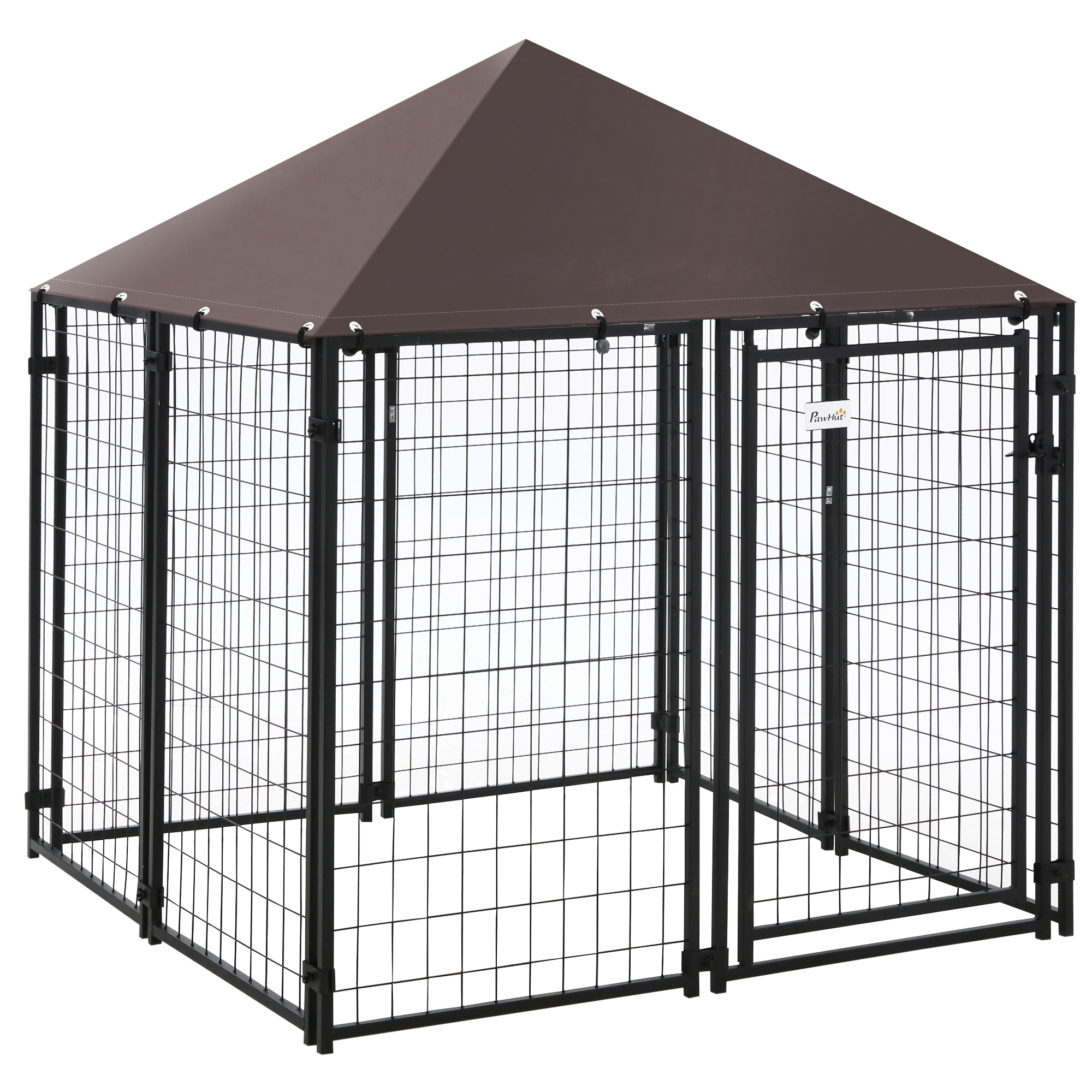 PawHut Perrera de Exterior con Toldo para Mascotas Malla de Metal y Puerta con Cerradura 141x141x153 cm Negro | Aosom España