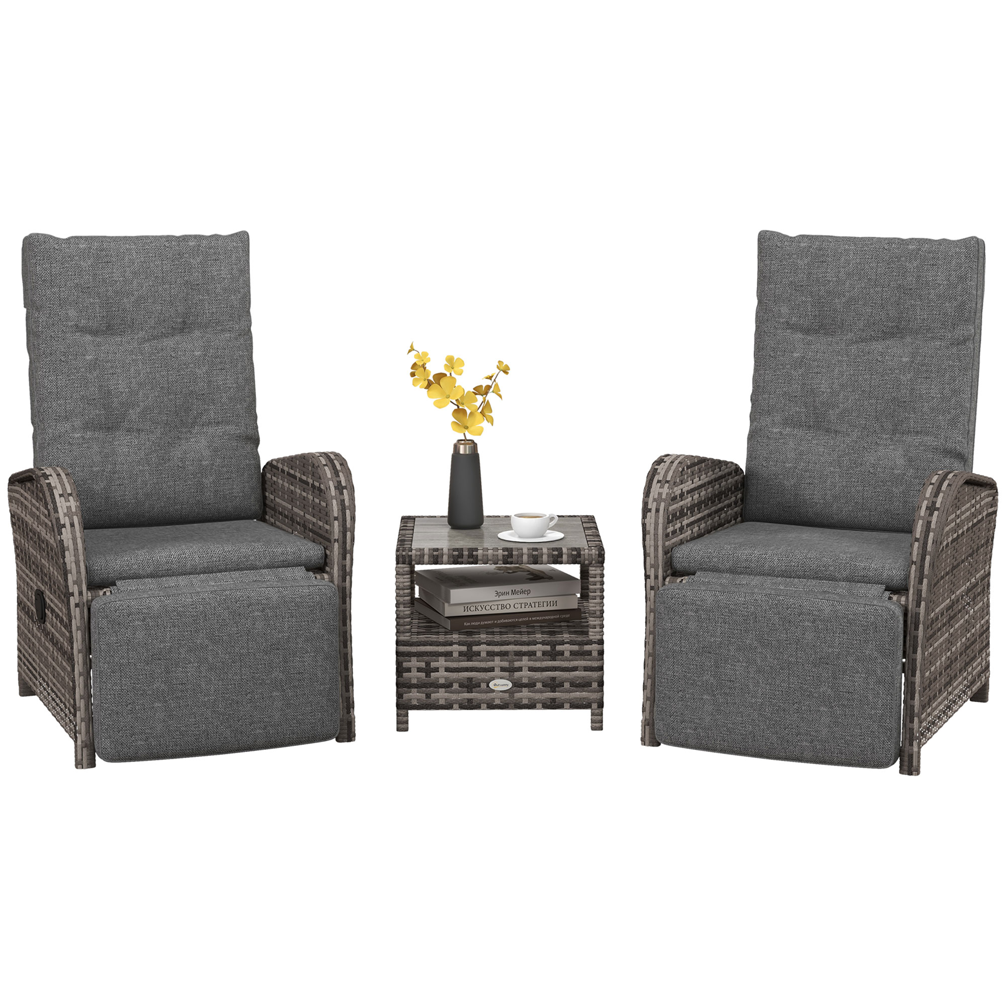 Product photograph of Outsunny 2 Seater Patio Rattan Wicker Chaise Lounge Sofa Set W Cushion For Patio Yard Porch from Aosom UK