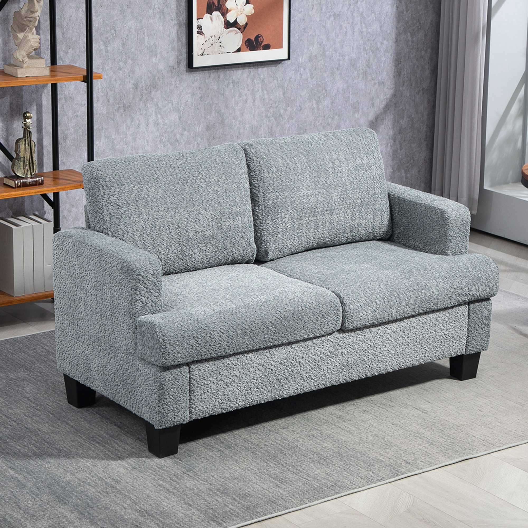 HOMCOM Two-Seater Chenille Sofa Light Grey 8