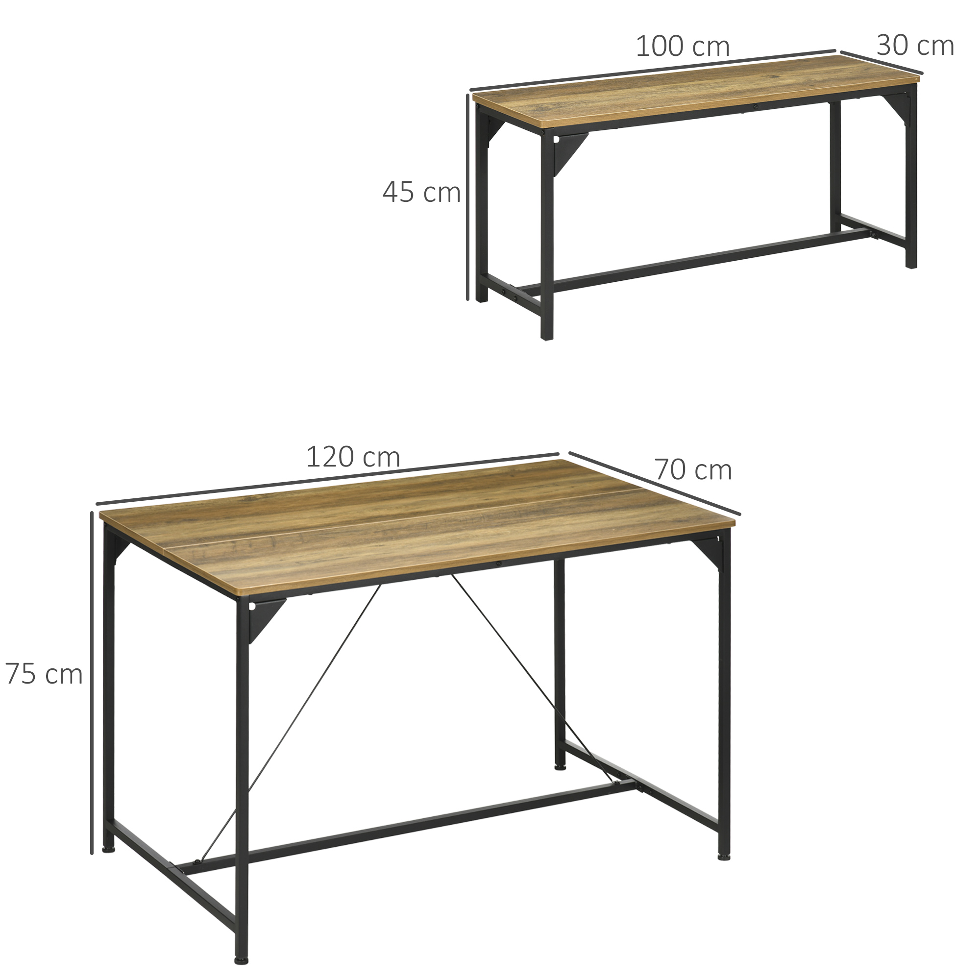 HOMCOM Dining Table and Bench Set for 4, Kitchen Table with 2 Benches, Space Saving Dining Room Sets, Natural 3