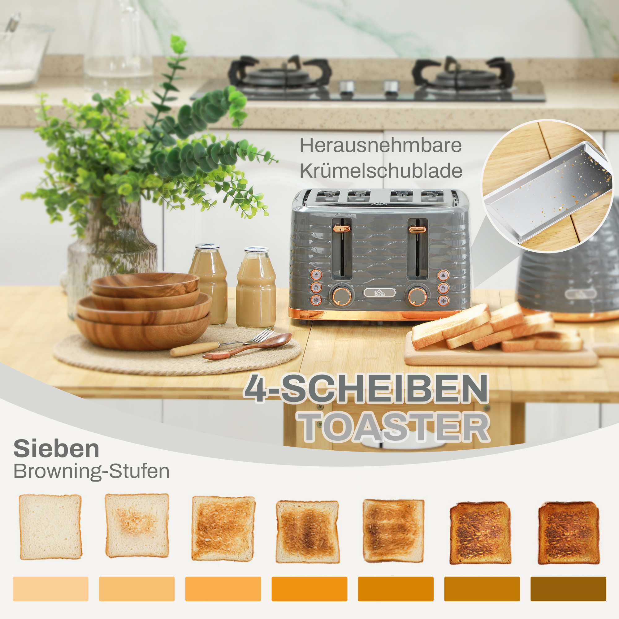 2-ühes rösteri ja veekeetja komplekt, 7 pruunistustaset, sulatus- ja ülessoojendusfunktsioon, hall