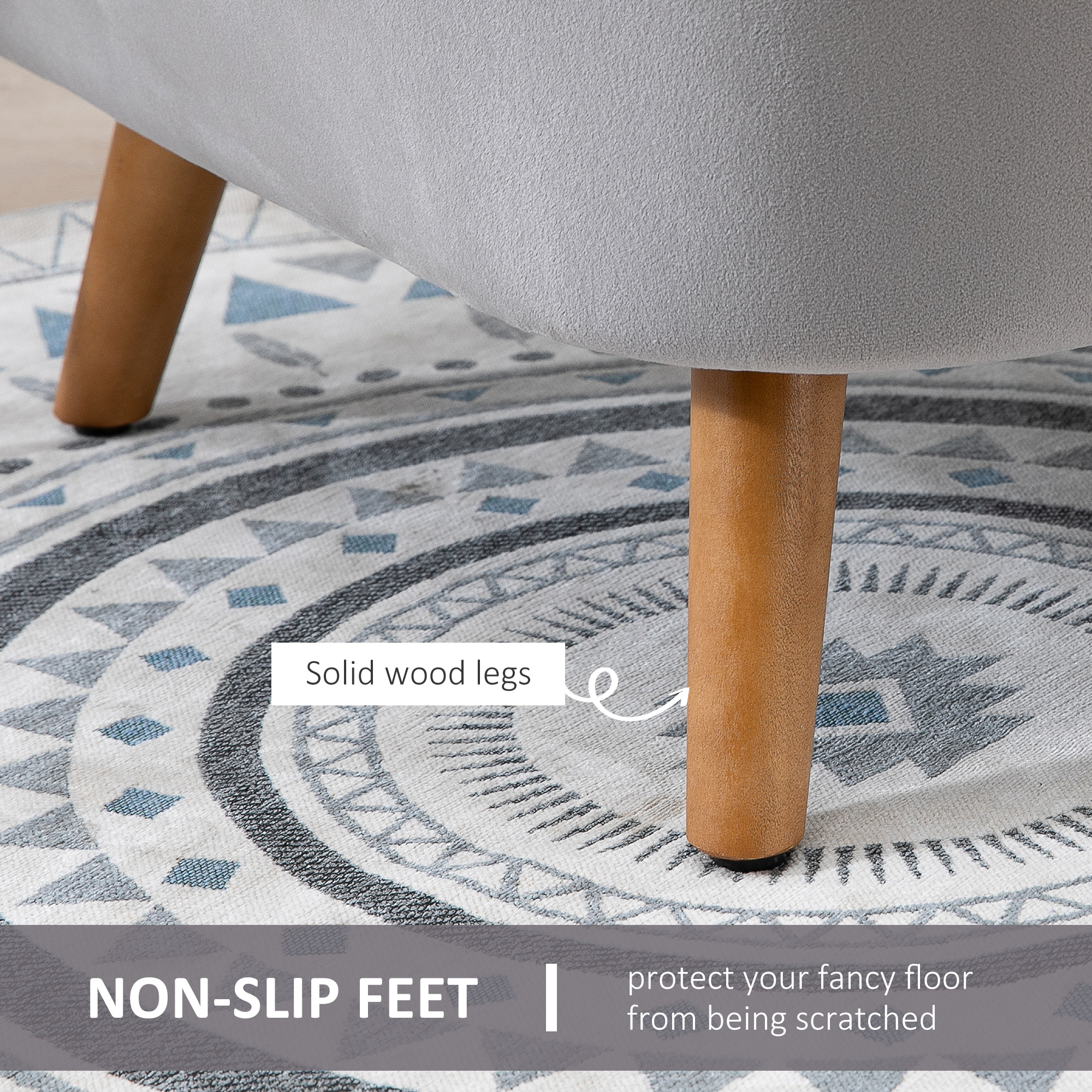 HOMCOM Accent Chair Velvet Fabric Single Sofa Armchair Home Living Room Solid Wood Leg Upholstered Side Armchair Grey 6
