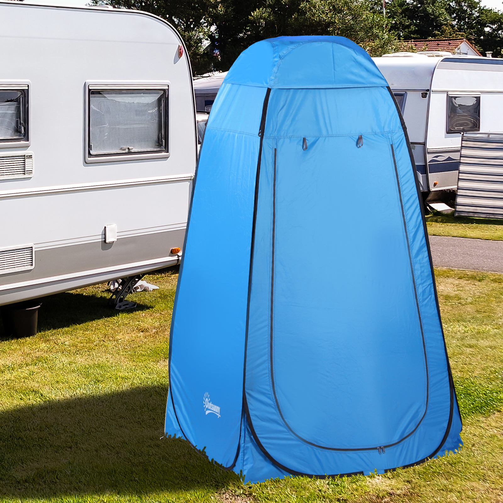 Outsunny Pop up Toilettenzelt  Mobiles Camping Duschzelt, Umkleidezelt mit Duschkabine, Wasserfest, Polyester, Blau, 120x120x190cm  Aosom