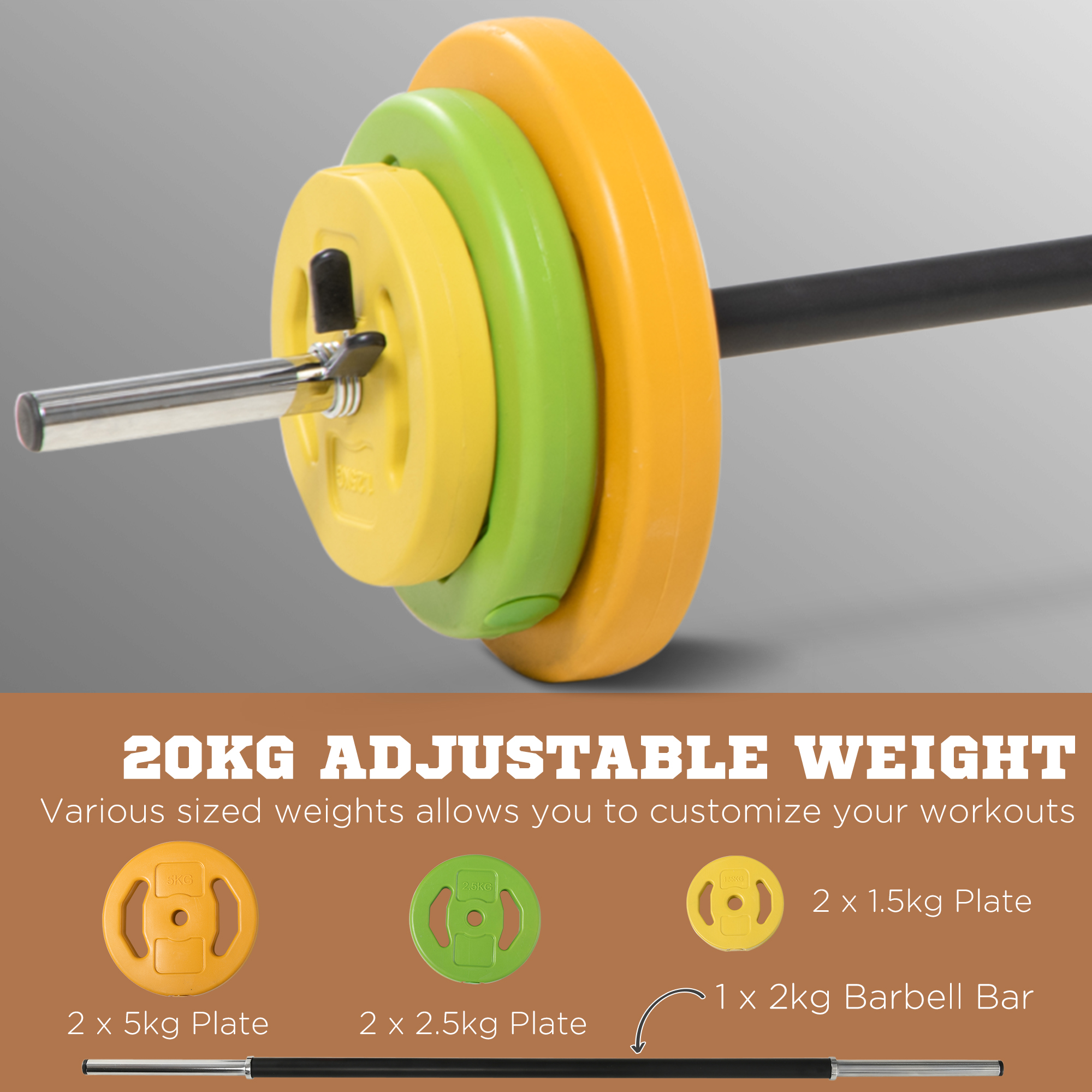 HOMCOM 20kg Barbell Weights Set, Adjustable Weights with Non-slip Handle, for Women and Men Home Gym Exercise Weight Strength Training 4