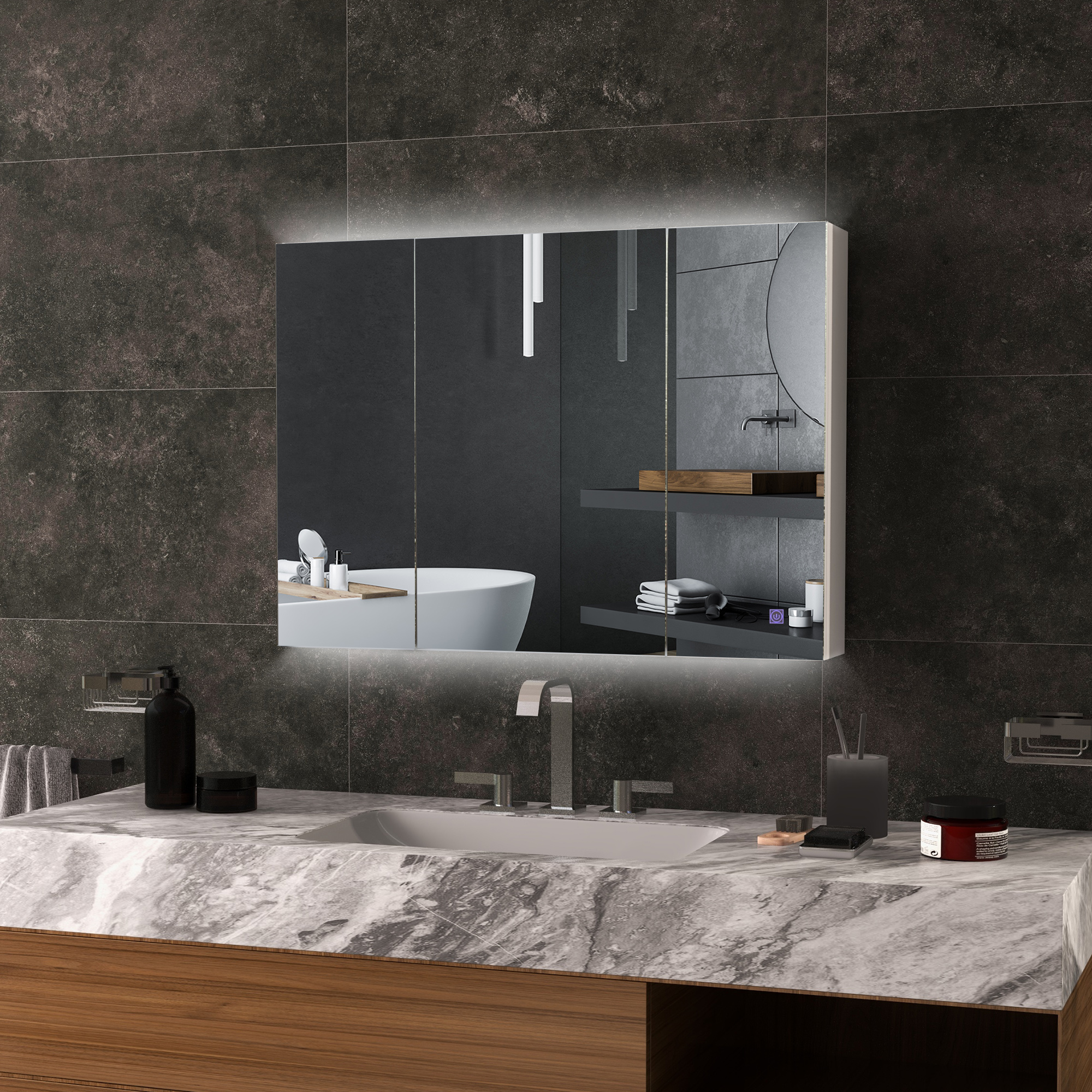 kleankin Armoire murale miroir avec éclairage LED de Salle de Bain 2 en ...