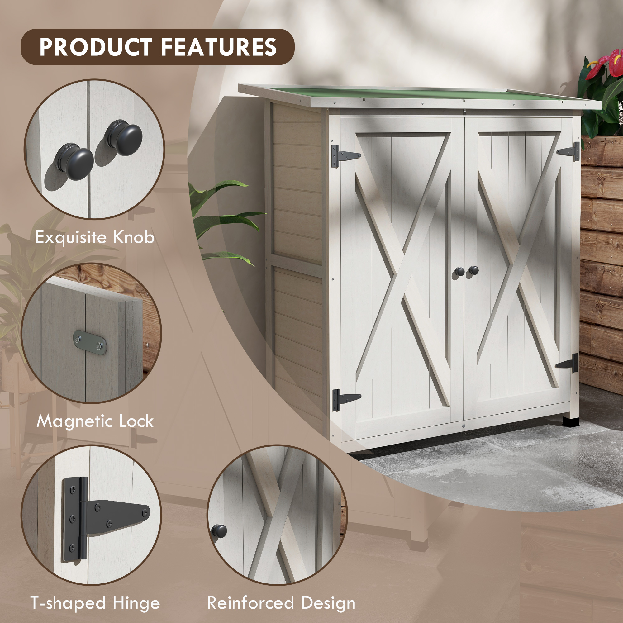 Outsunny 46.5 x 97cm Compact Wooden Storage Shed Light Grey 5