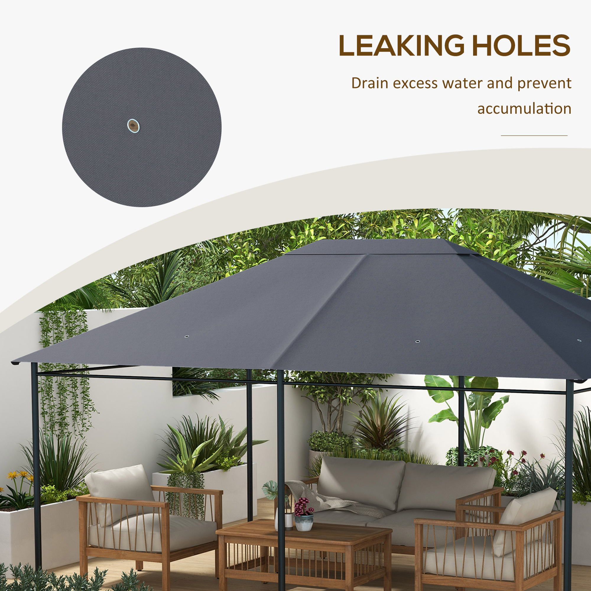 Outsunny 3 x 4m Gazebo Canopy Replacement Cover, Gazebo Roof Replacement (TOP COVER ONLY), Dark Grey 7