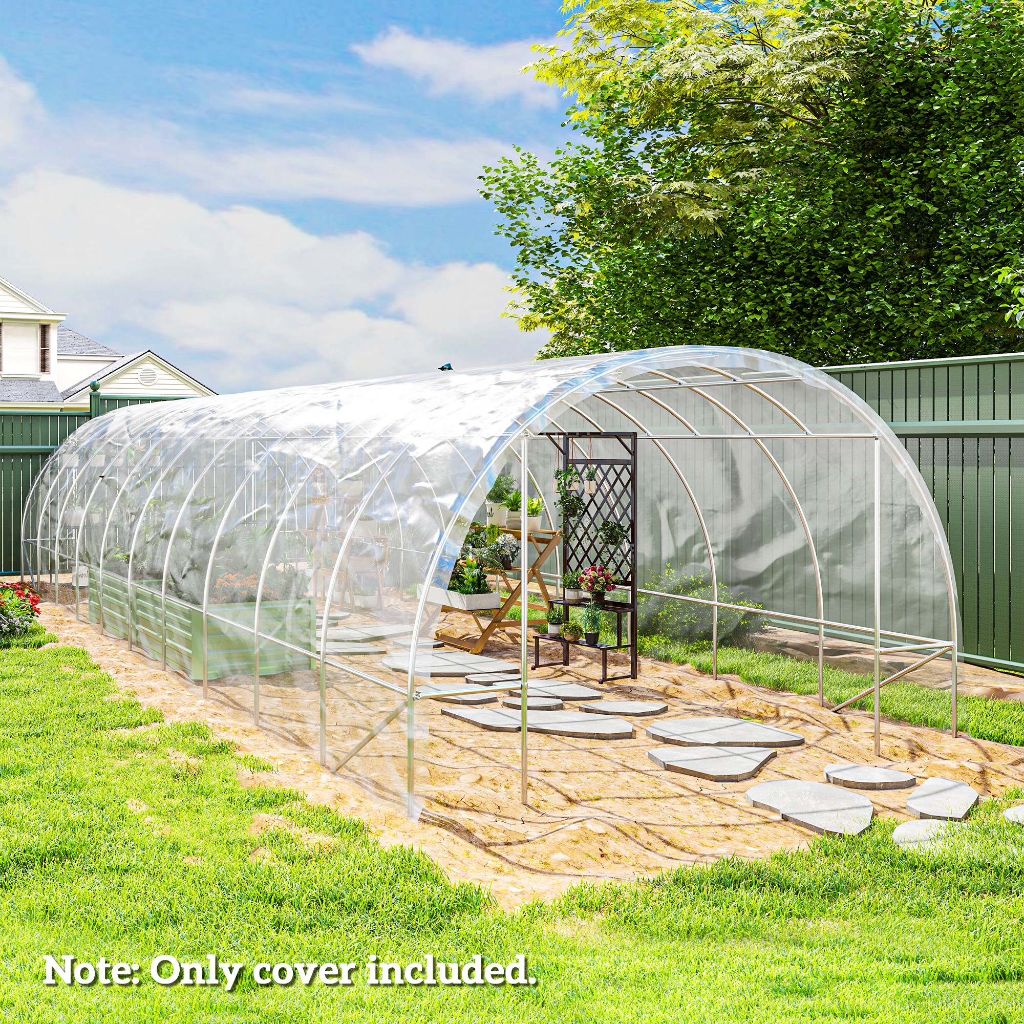 Outsunny 6 X 10m Heavy Duty (150um/6mil) Polypropylene Greenhouse Cover Replacement, UV Resistant Waterproof Plastic Polytunnel Cover, Clear