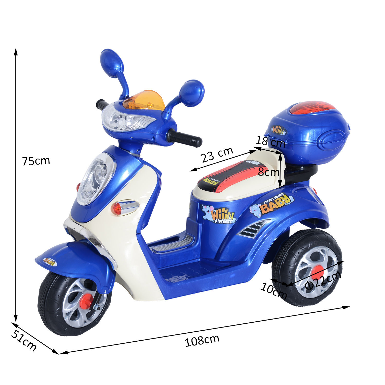 HOMCOM Kids Electric Ride On Toy Car 6V Electric Motorbike with Chargeable Battery Headlight and Music for 3-5 Years Blue 3