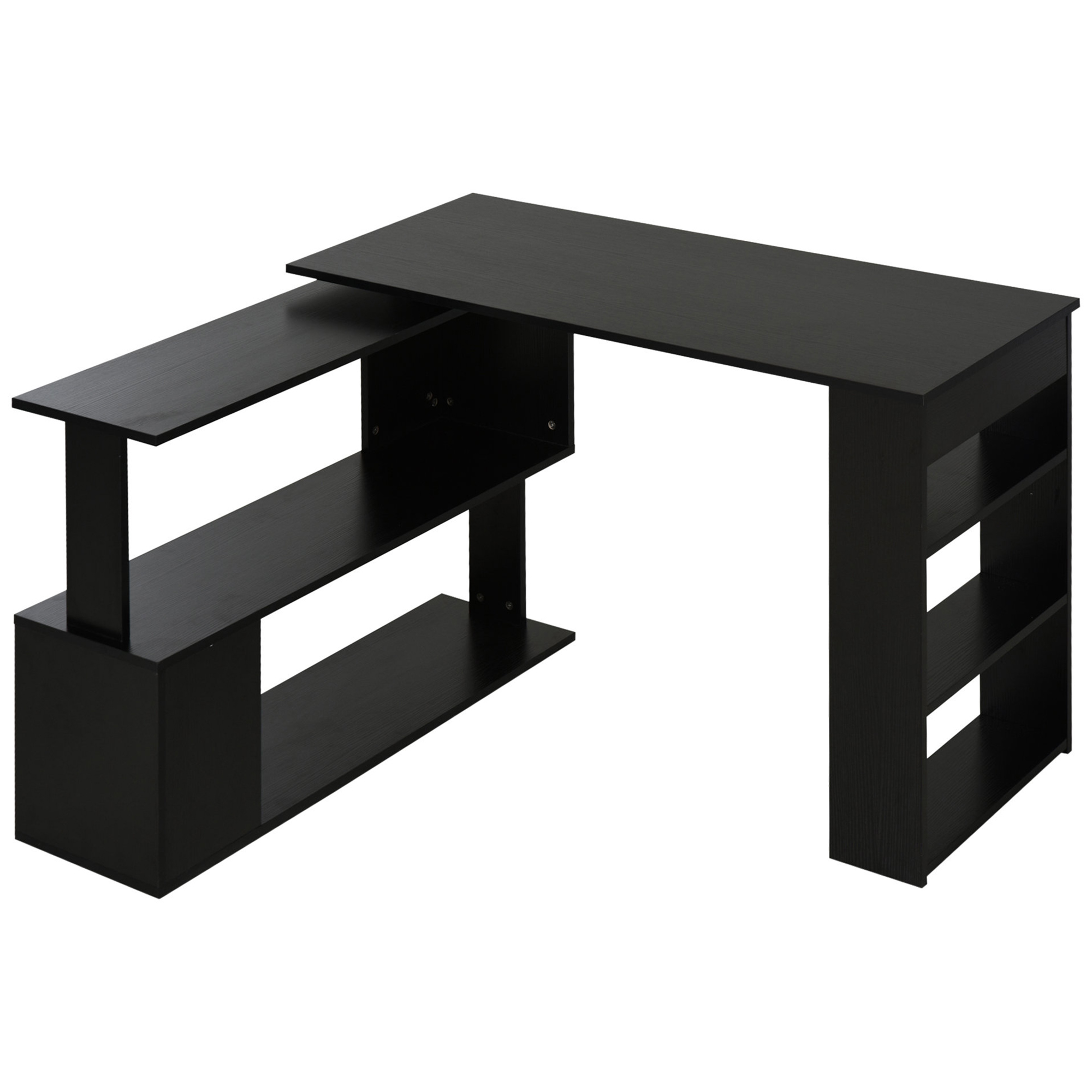 Bureau d'angle table de salle à manger avec rangement bureau informatique modulable bibliothèque intégrée + étagère 3 niveaux noir