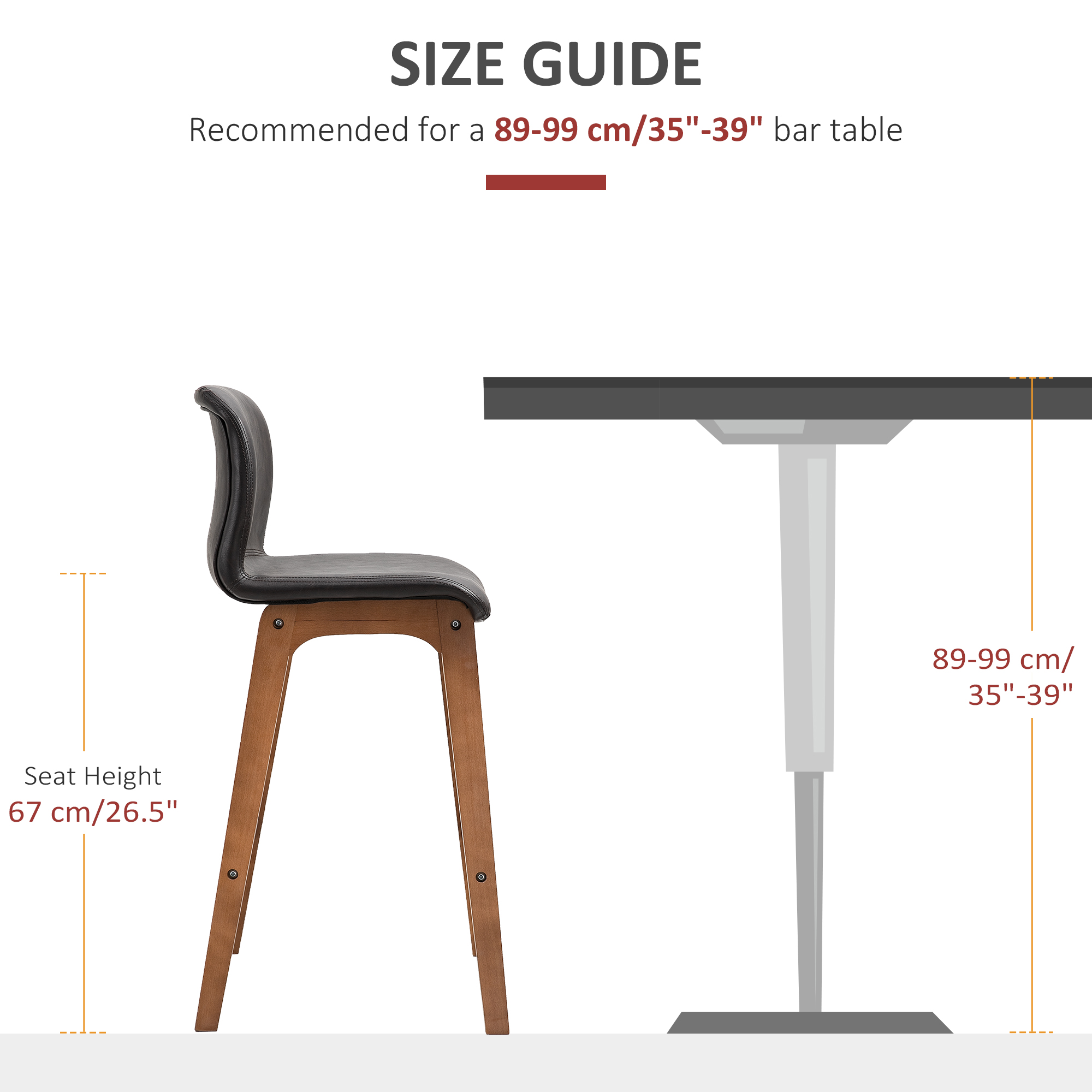HOMCOM Modern Bar Stools Set of 2, PU Leather Upholstered Bar Chairs with Wooden Frame, Footrest for Home Bar, Dining Room 7