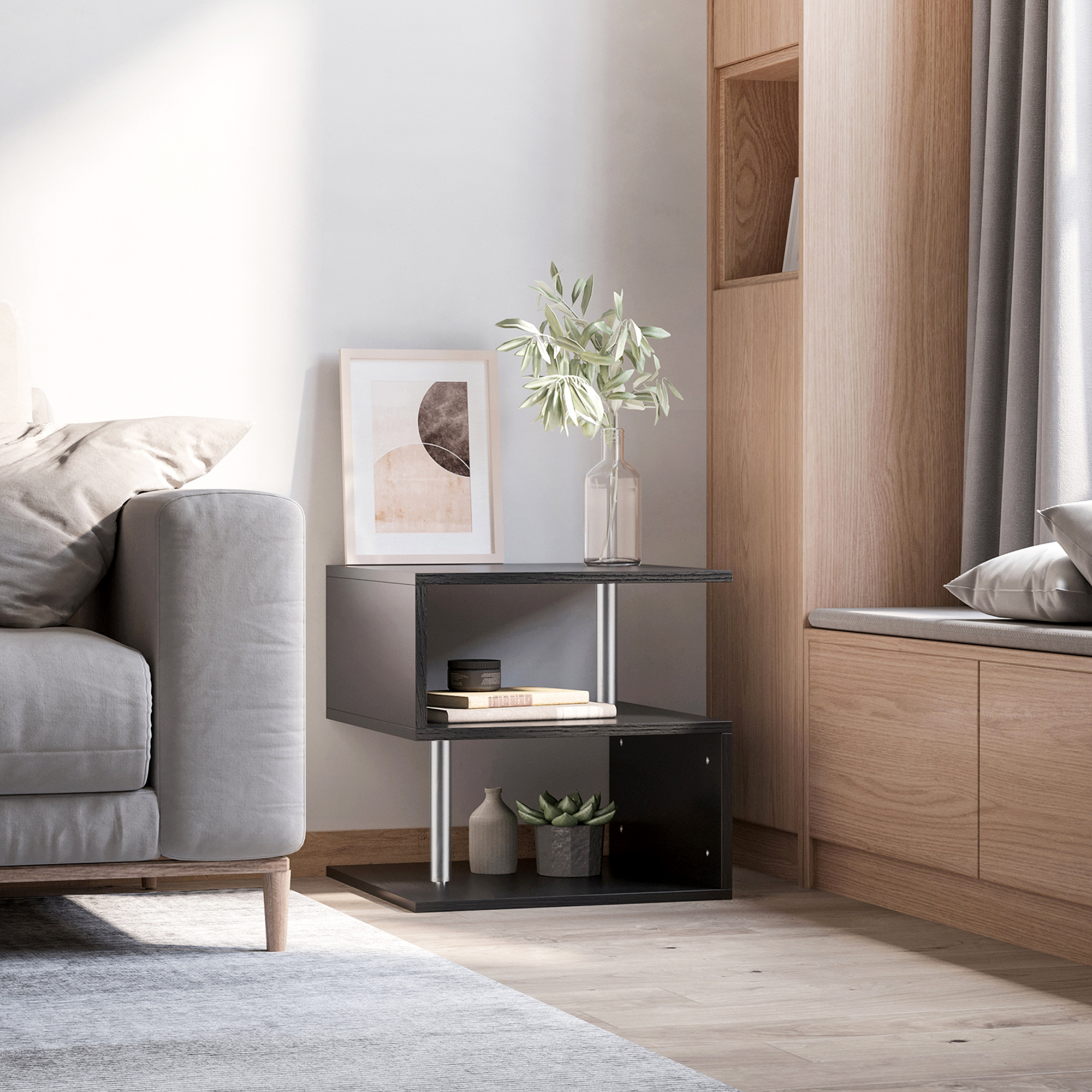 HOMCOM Beistelltisch  Couchtisch Nachttisch mit 3 Regalen, Modernes Design, günstig online kaufen