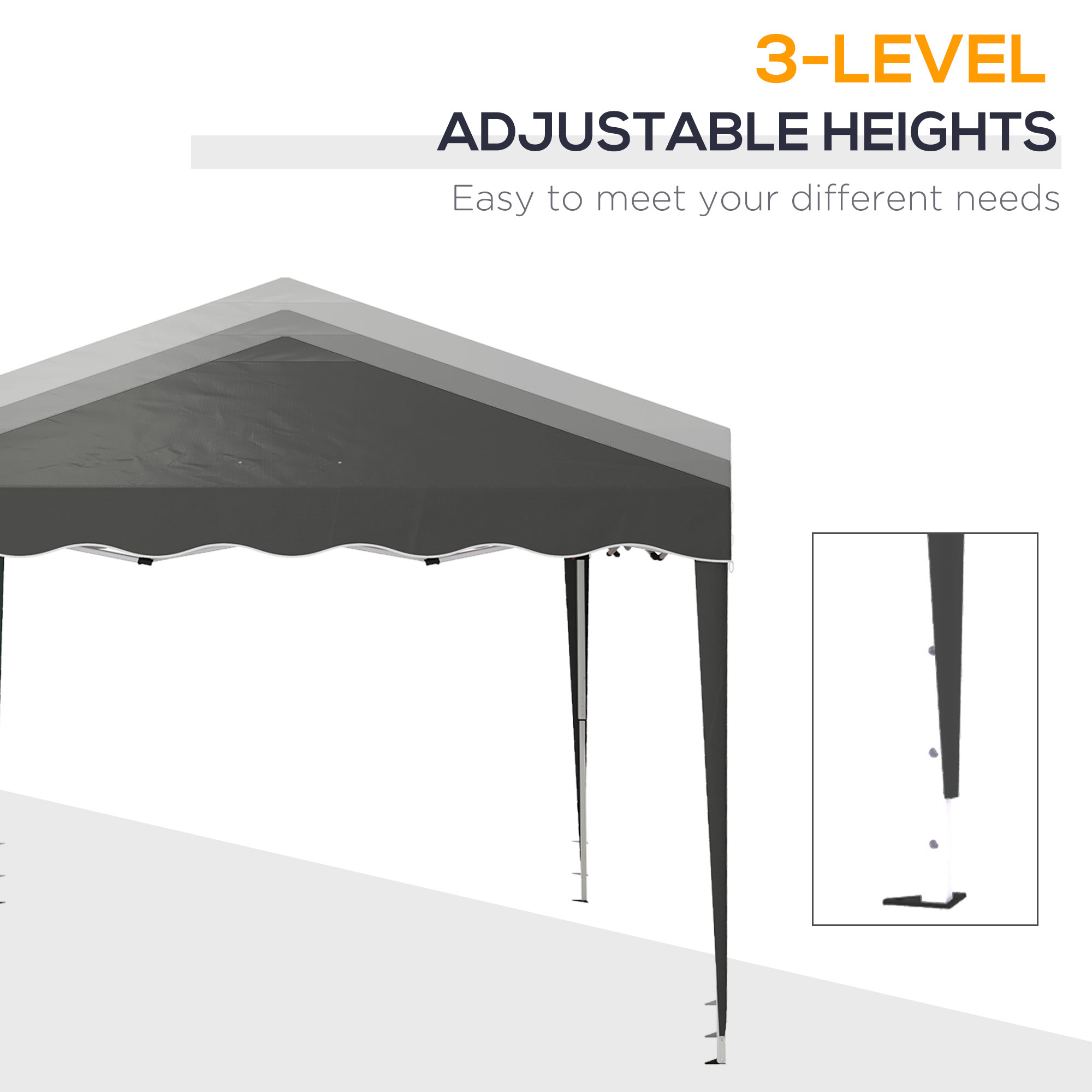 Outsunny 3 x 3cm Adjustable Height Pop-Up Gazebo, with Bag Grey 4