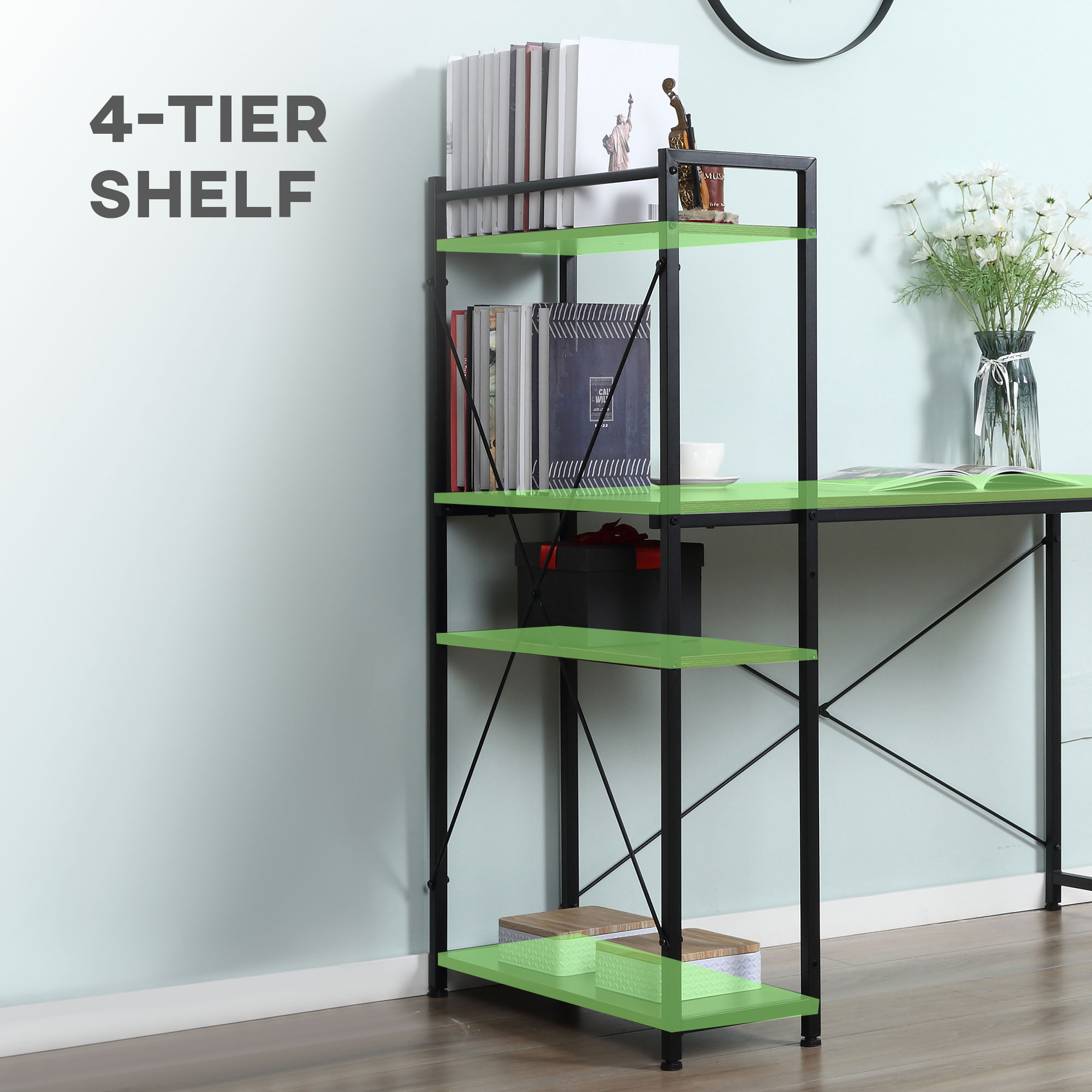 HOMCOM Computer Desk with Storage Shelves on Left or Right, Industrial Reversible Writing Desk for Home Office, Study, Easy Assembly, 120 x 64 x 121cm, Walnut and Black 5