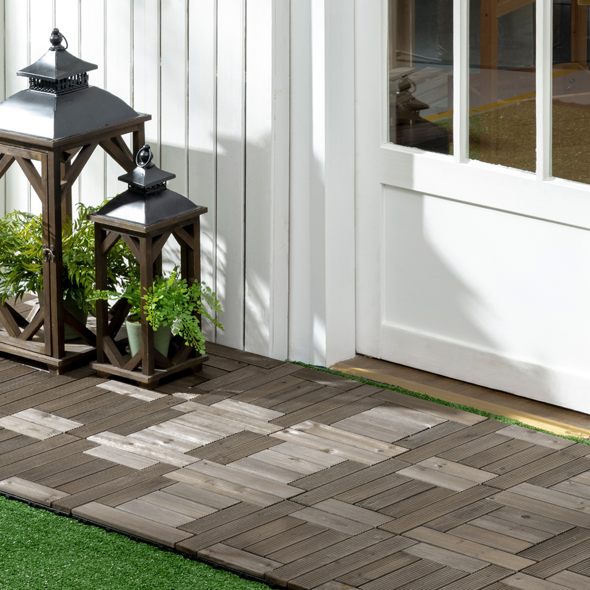 Outsunny 27 Pcs Wooden Interlocking Decking Tiles, 30 x 30 cm Outdoor Flooring Tiles, 2.5㎡ per Pack, for Patio, Balcony, Terrace, Hot Tub, Charcoal Grey 2