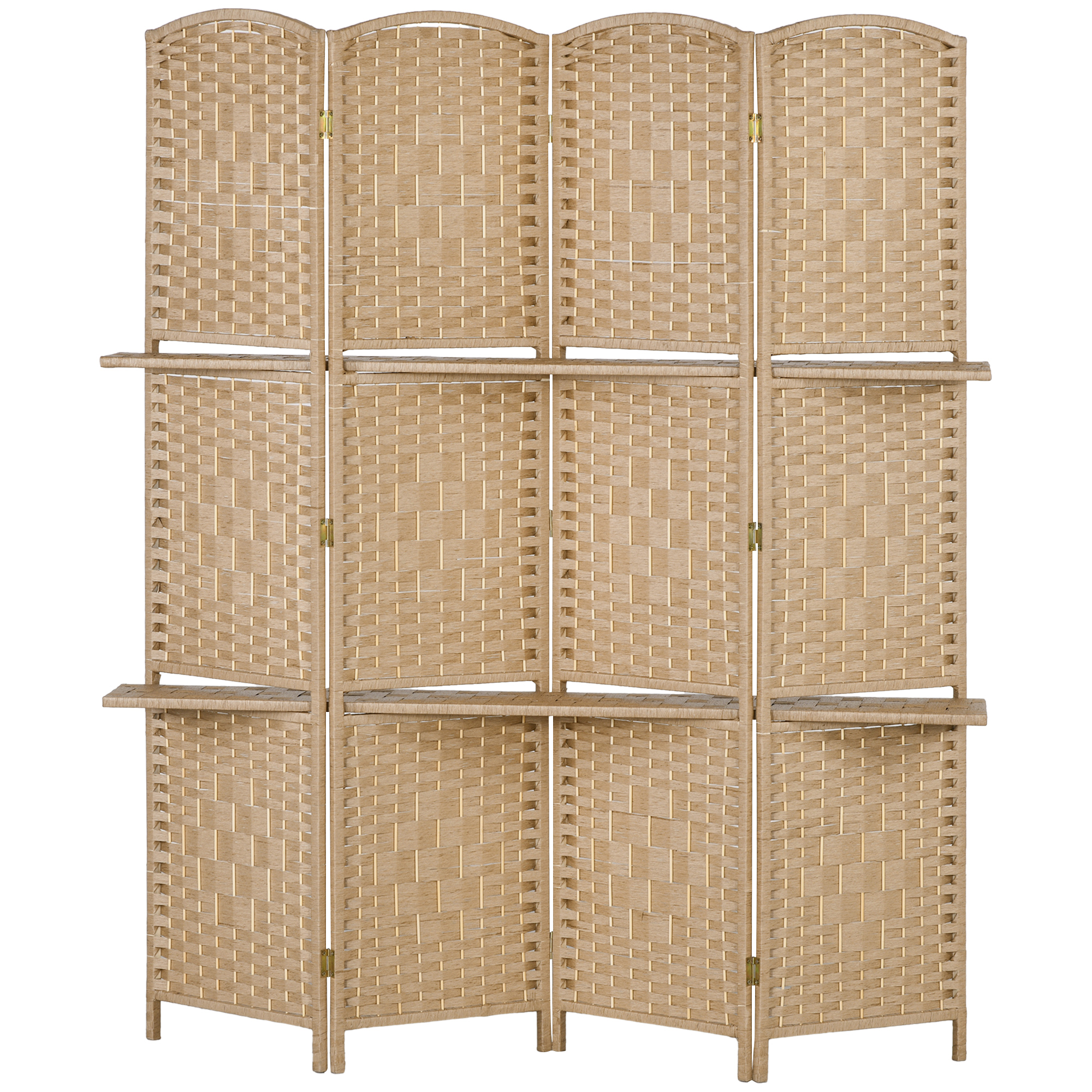 HOMCOM Paravent séparateur de pièce 4 panneaux 160 x170 cm avec 2 étagères, pliable, en bois