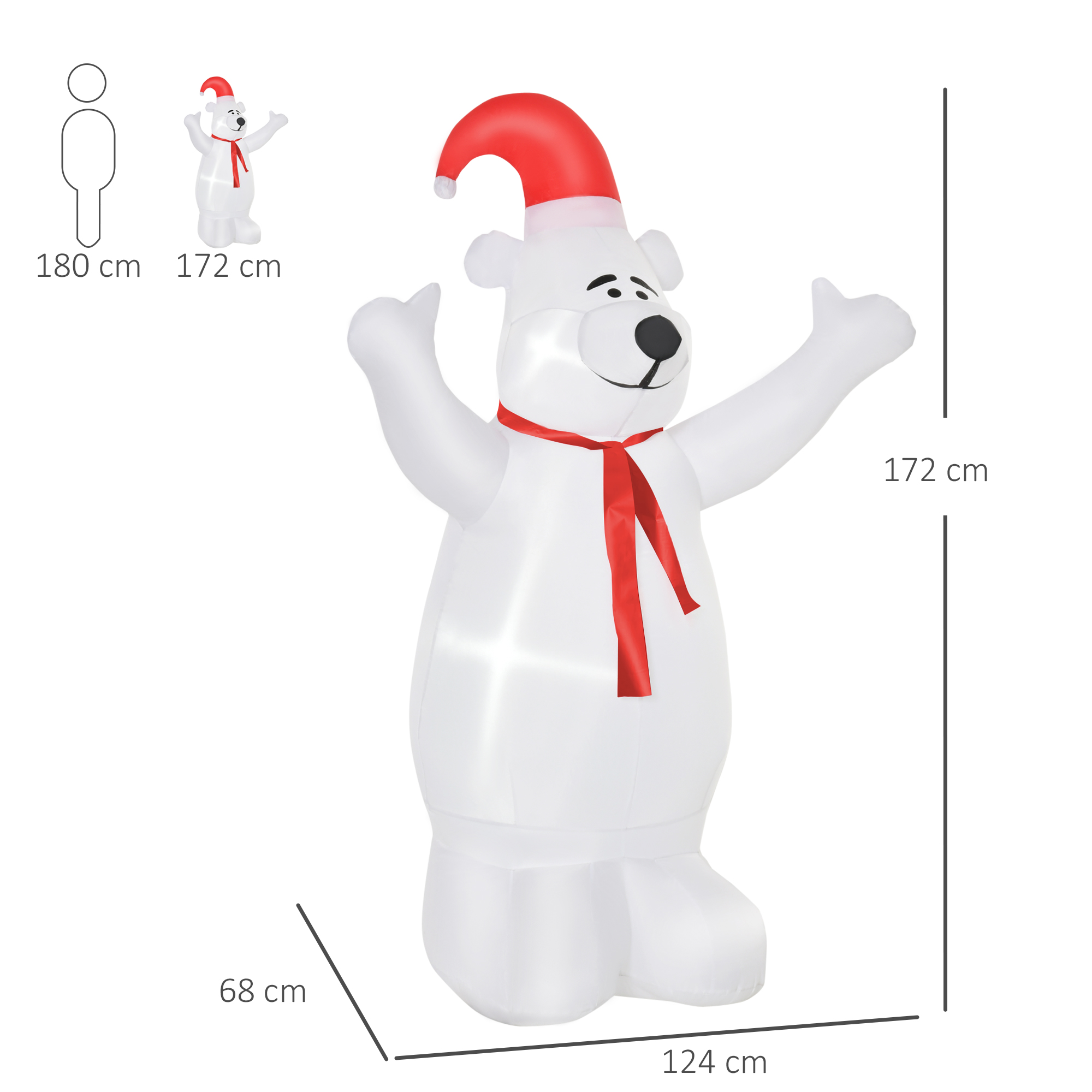 HOMCOM 6ft Tall Outdoor Inflatable Bear Airblown Projection Holiday Christmas Lawn Décor 3