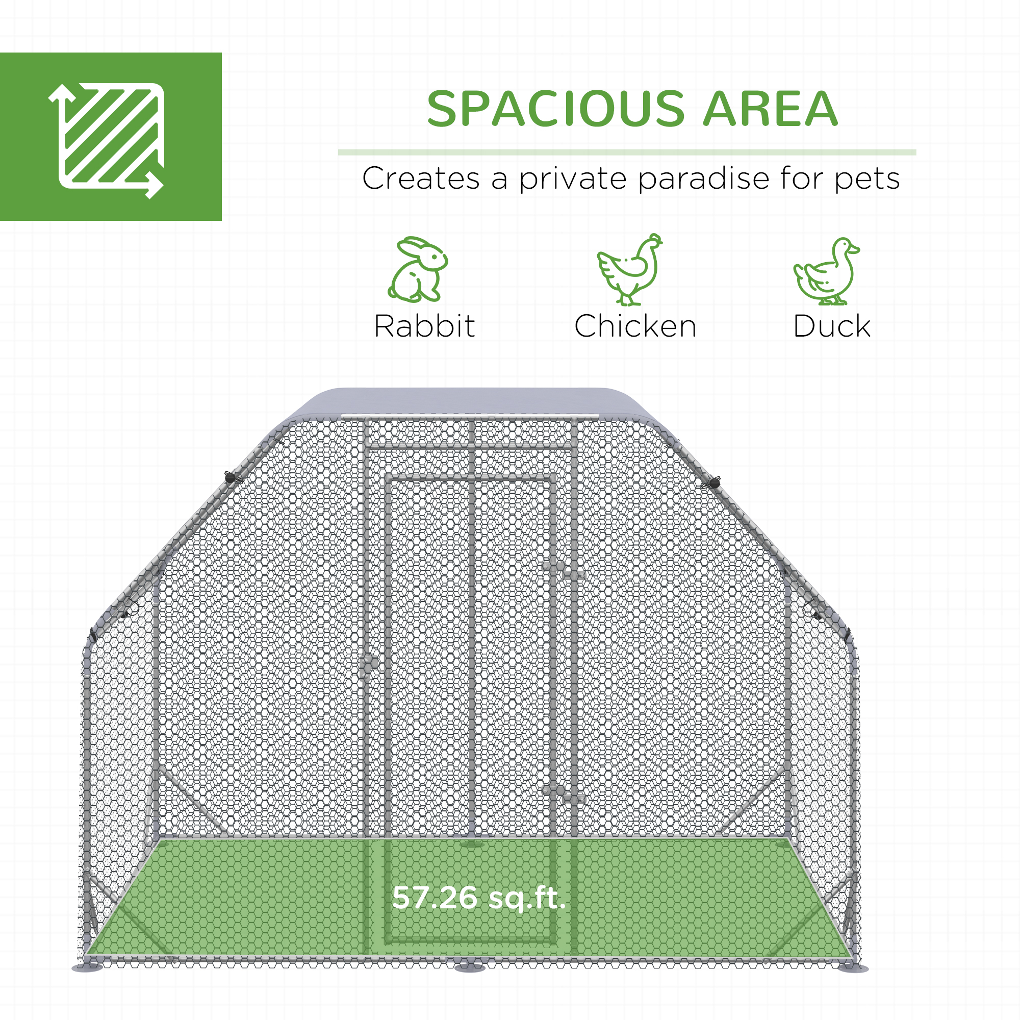 PawHut Walk in Chicken Run Chicken Coop Hen House Outdoor with Roof for 4-6 Chickens, 280 x 190 x 195cm 4