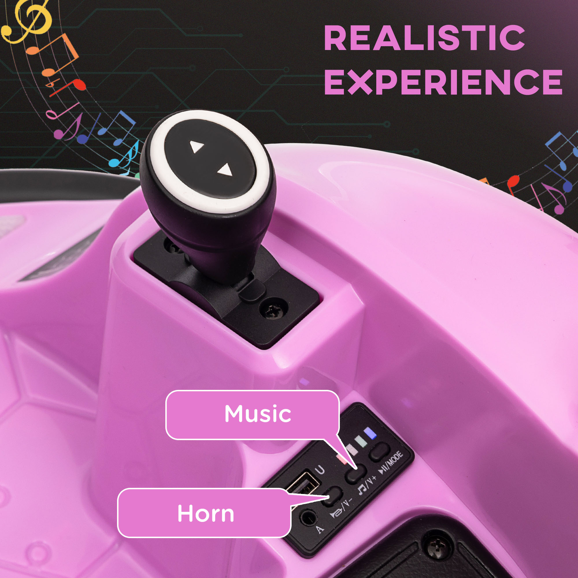 AIYAPLAY 360° Rotation Kids Bumper Car, 12V Waltz Car with Remote Control, Dual Joystick, Music, Lights, Pink 5