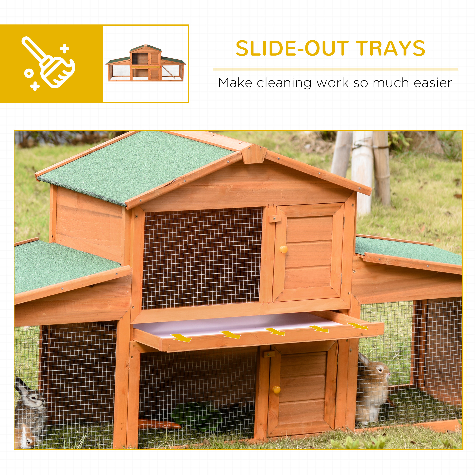 PawHut Large Rabbit Hutch Outdoor, Guinea Pig Hutch, Wooden Small Animal House, with Rabbit Run, 215 x 63 x 97 cm 6