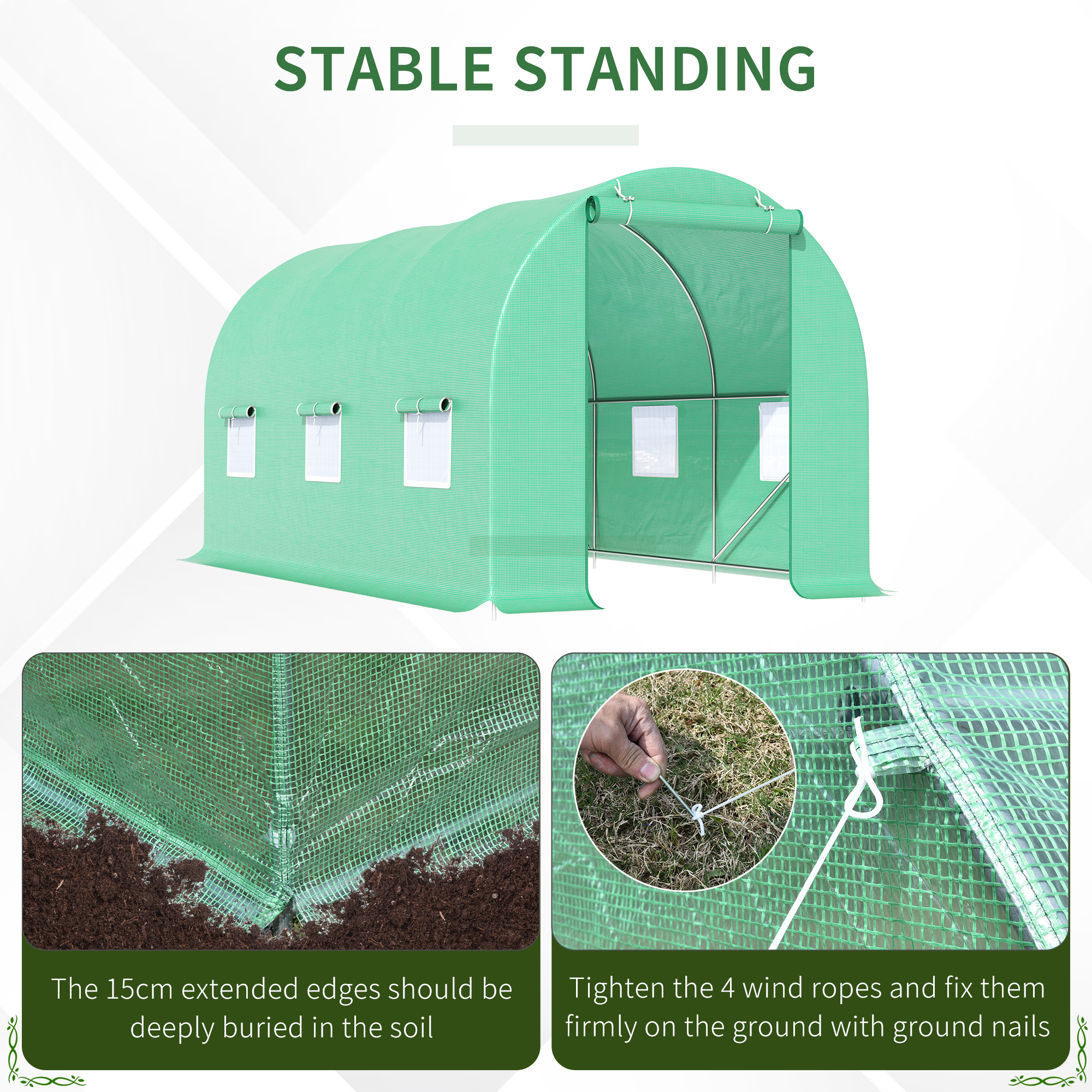 Outsunny 4.5m x 2m x 2m Walk-in Tunnel Greenhouse Garden Plant Growing House with Door and Ventilation Window, Green 6