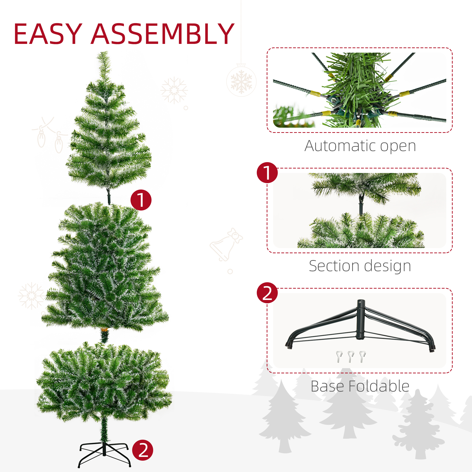 HOMCOM 7FT Indoor Christmas Tree Artificial Decoration Xmas Gift with Metal Stand Branch Tips 6