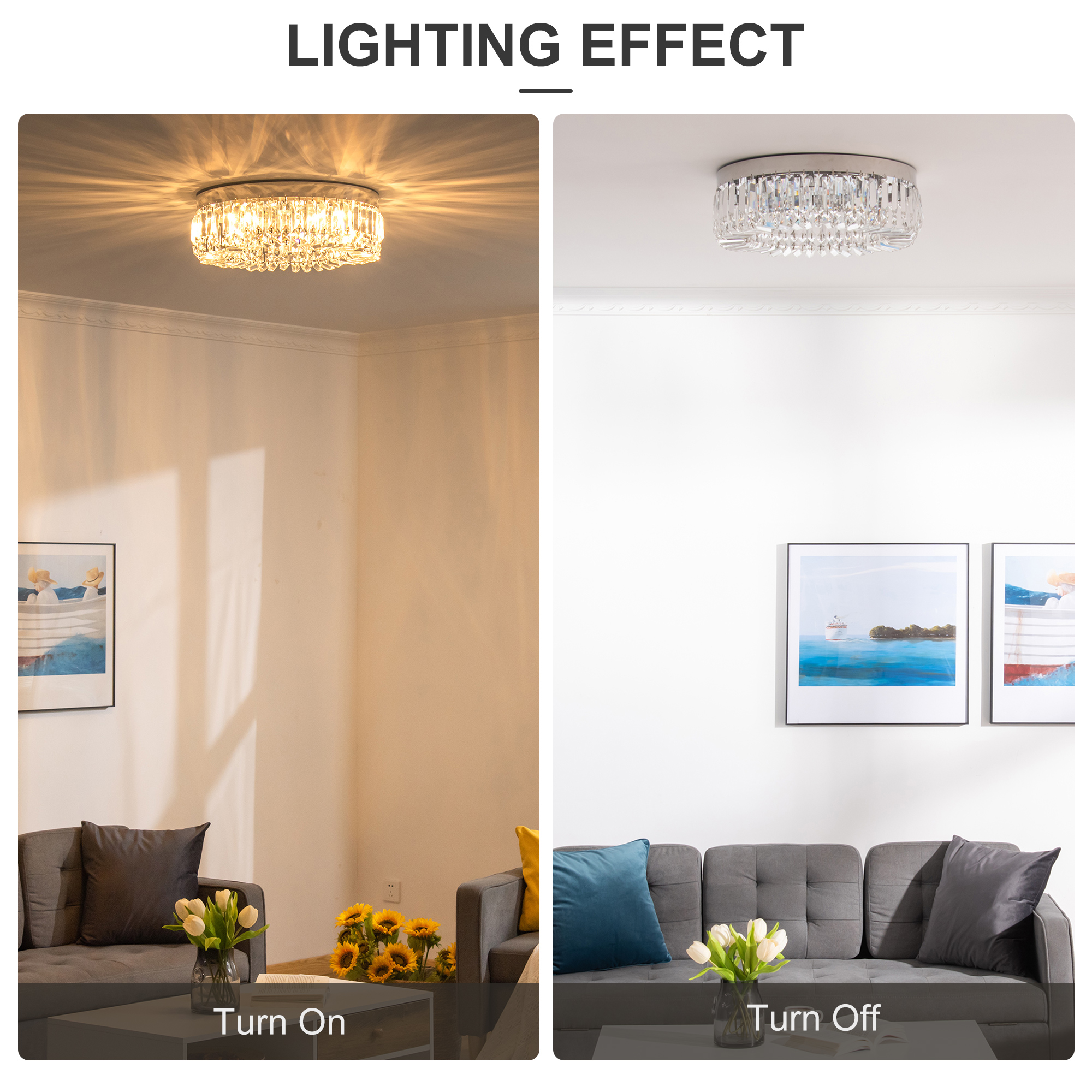 HOMCOM Crystal Ceiling Light Modern Chandeliers Stainless Steel Pendant Lights with Crystal Decorations for Living Room Bedroom Dining Room Hall Silver 6