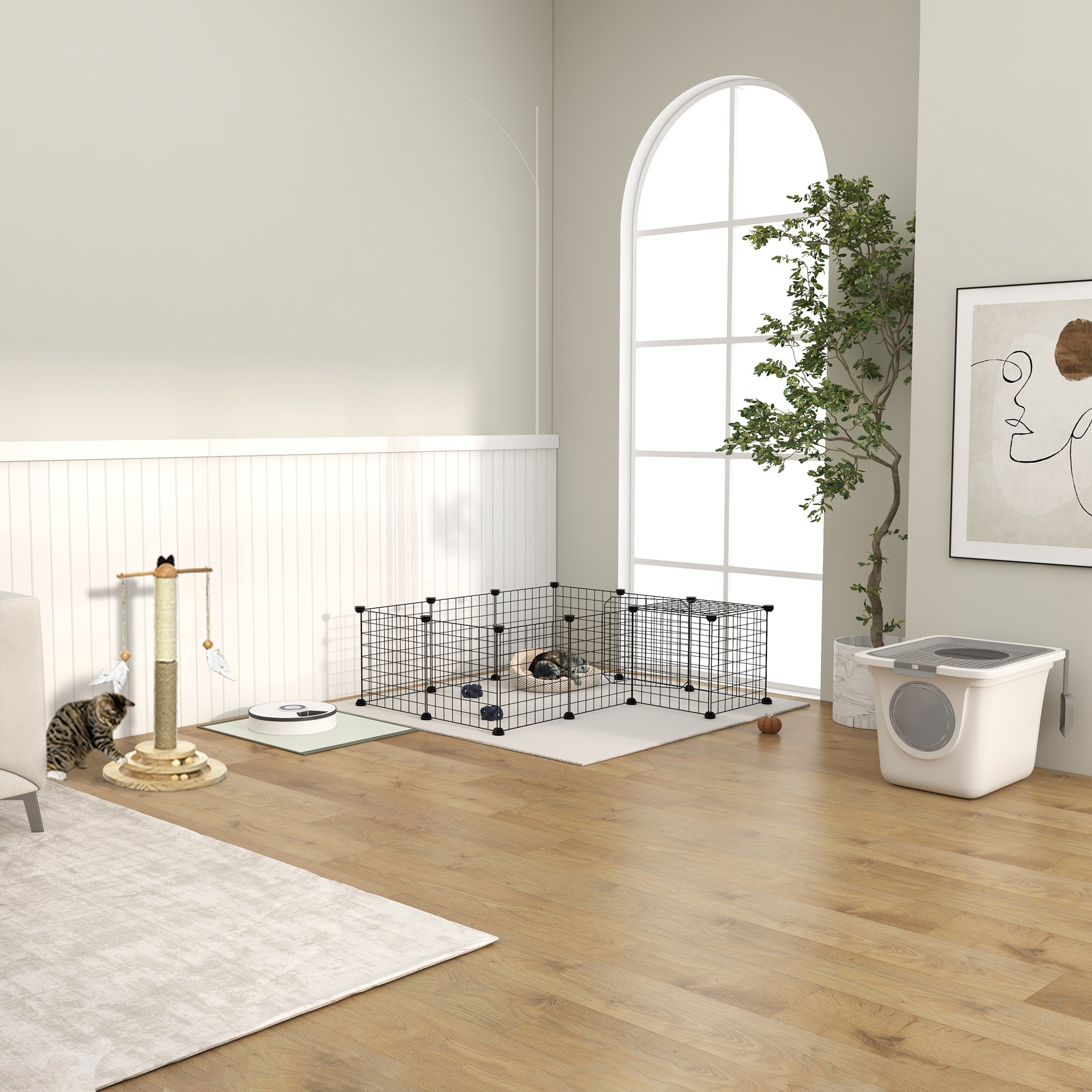 PawHut Cat Litter Box, Pet Toilet, Enclosed Kitten Pan with Front Entrance Top Exit, High Side, Scoop, White 9