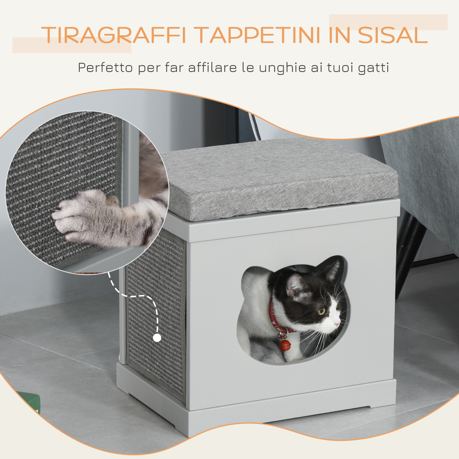 Casetta Tiragraffi Per Gatti Stile Mostro PETEPELA – 2 In 1 Con Cuccia Rimovibile, Viola, 110 Cm, Multipalestra Per Gatti