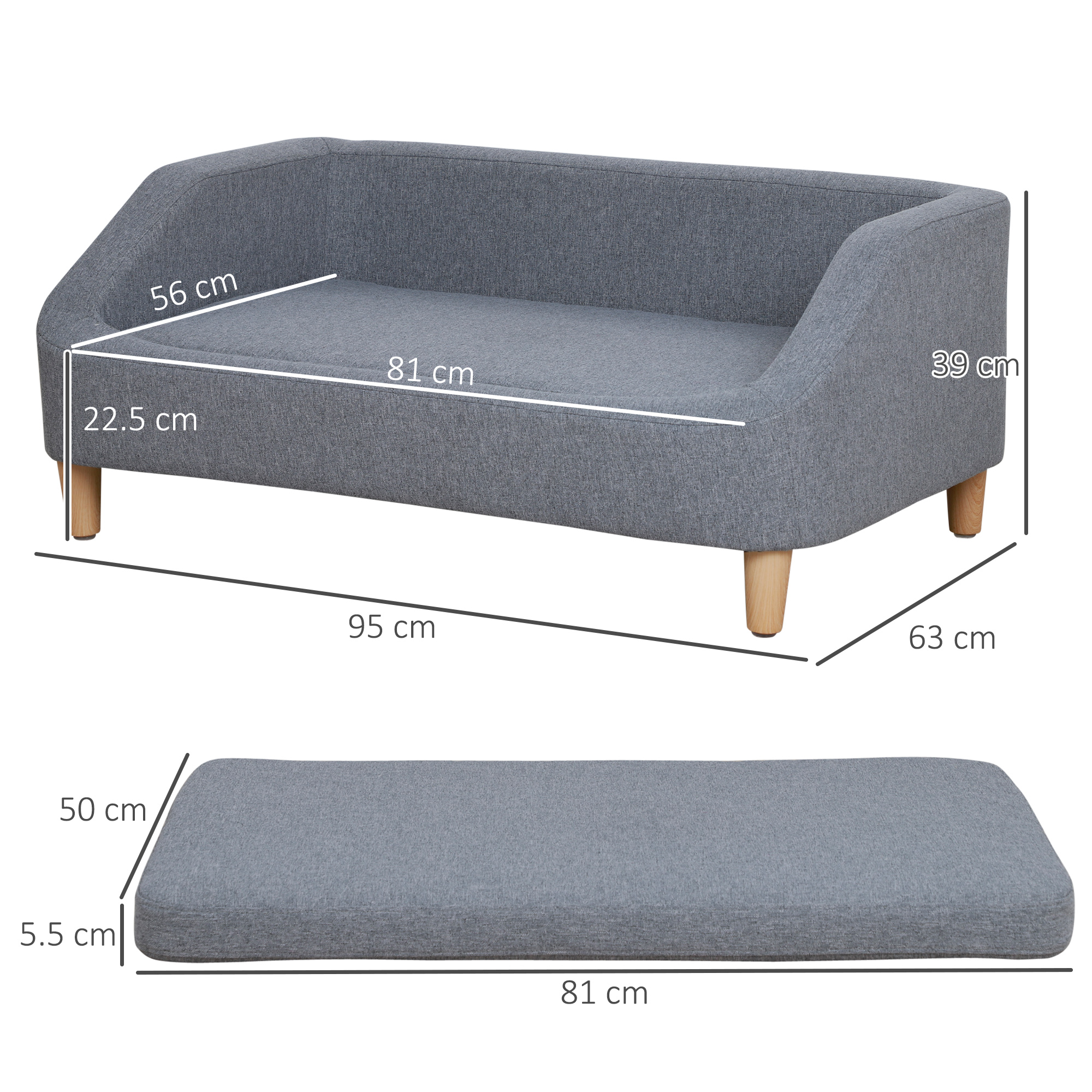 PawHut Dog Sofa, pet Bed, with Soft Cushion, Washable Cover, for Small, Medium & Large Dogs Grey 3