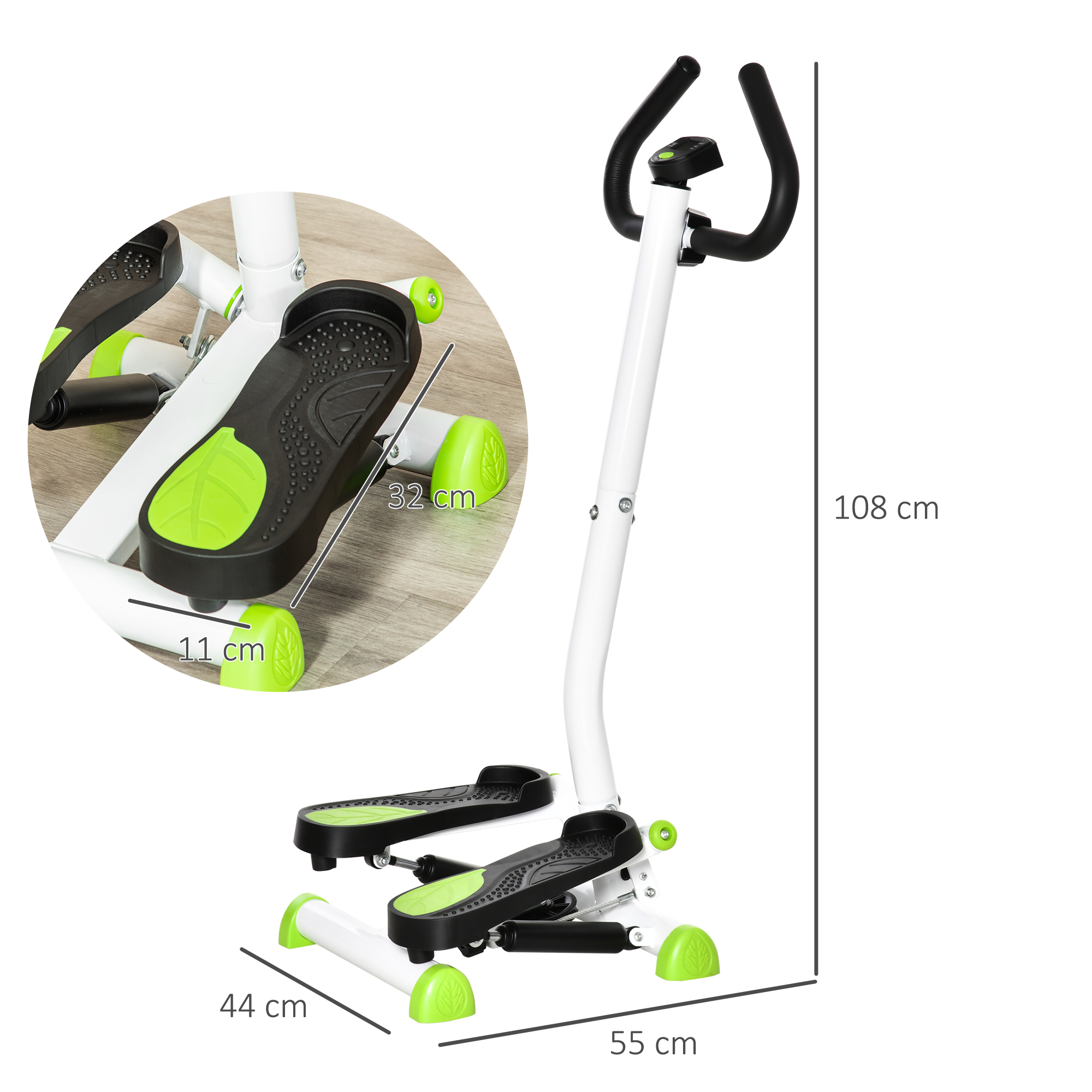Stepper Fitness Avec Guidon - Résistance Réglable, écran LCD, Pour Maison | Exercice Jambes/Hanches