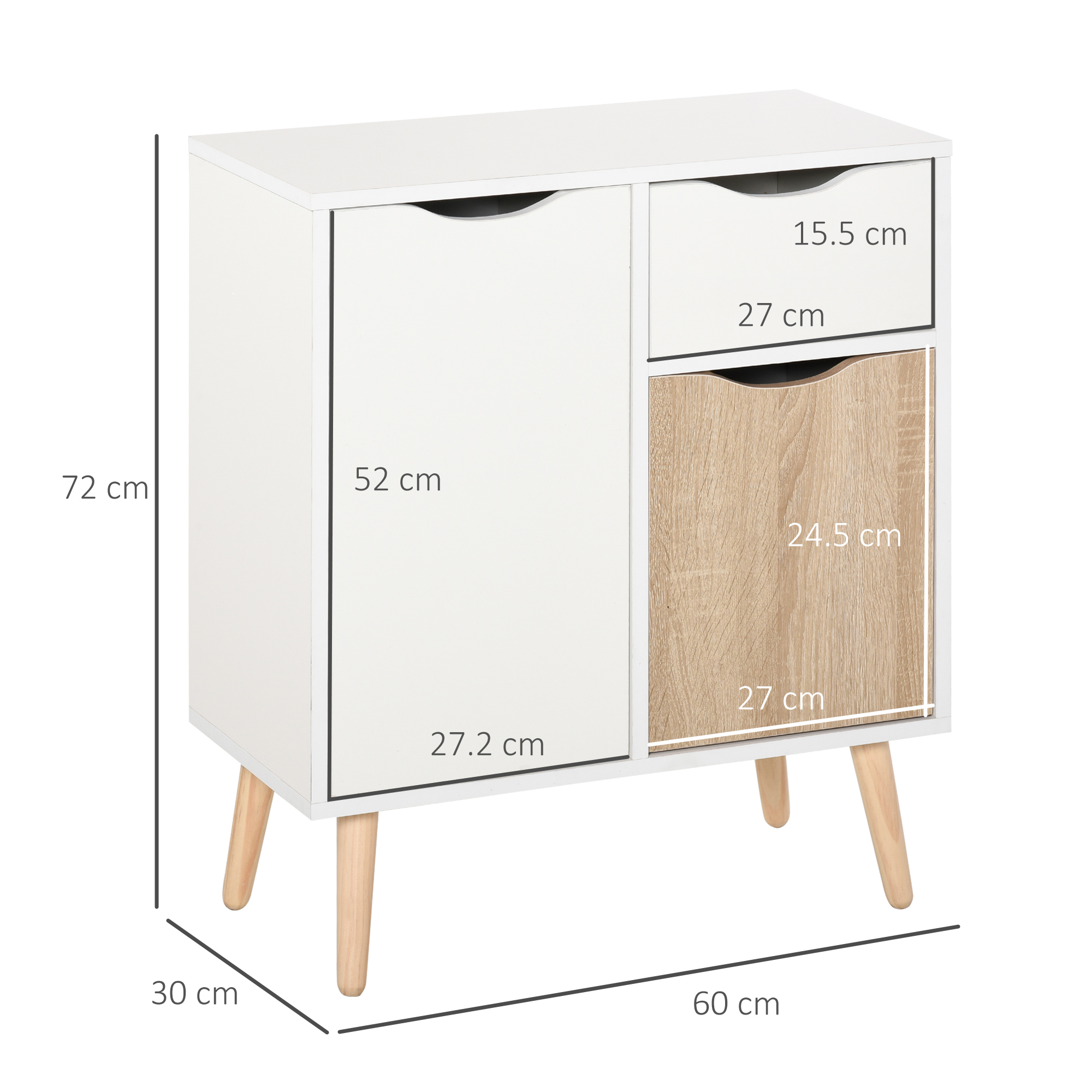 HOMCOM Sideboard Floor Cabinet Storage Cupboard with Drawer and Solid Wood Legs for Bedroom, Living Room, Entryway, Brown 3