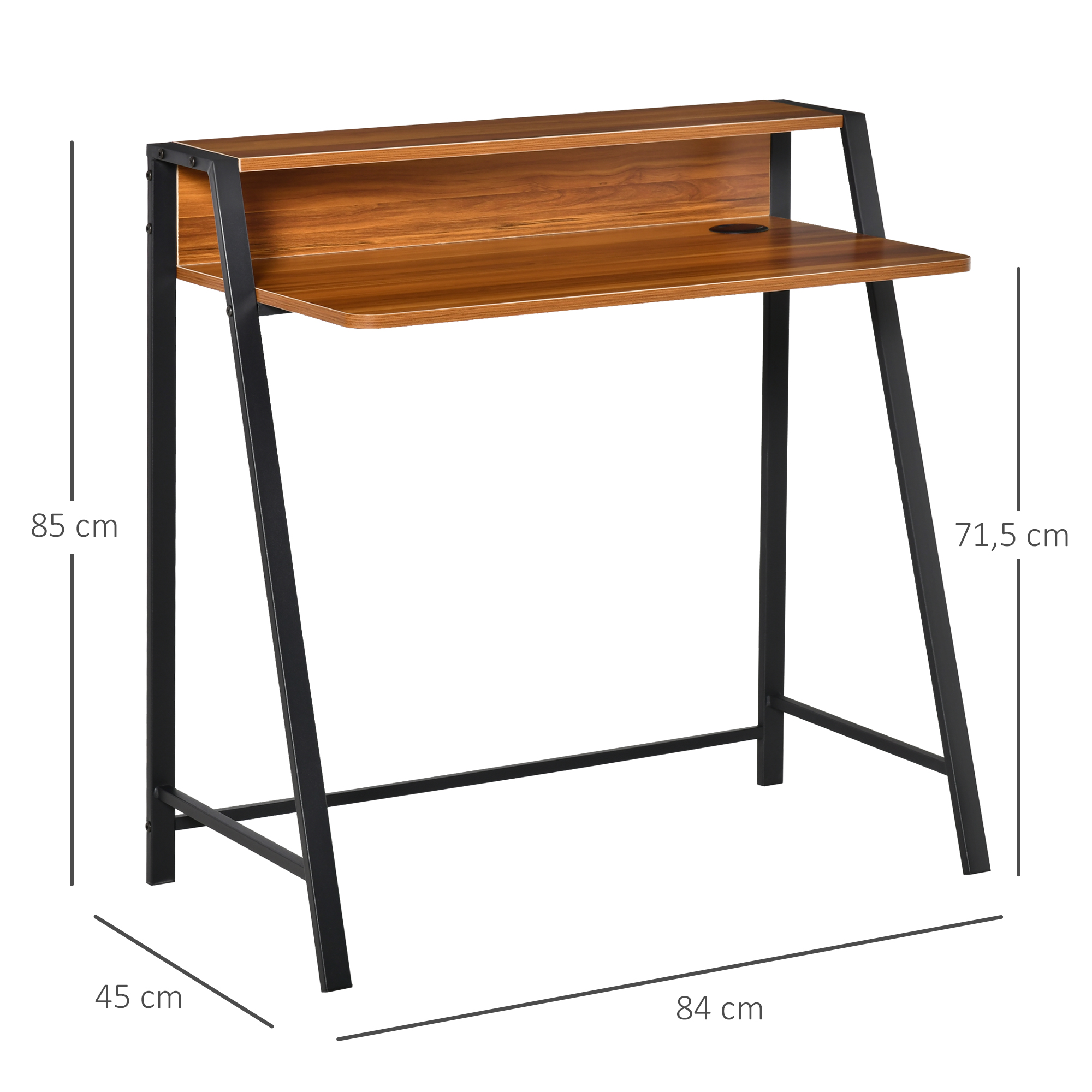 Kirjutuslaud, arvutilaud panipaiga ja kaablihaldussüsteemiga, moodne metallraamiga laud õppimiseks, magamistuppa, kodukontorisse, 84 x 45 x 85 cm, pähklipuu + must