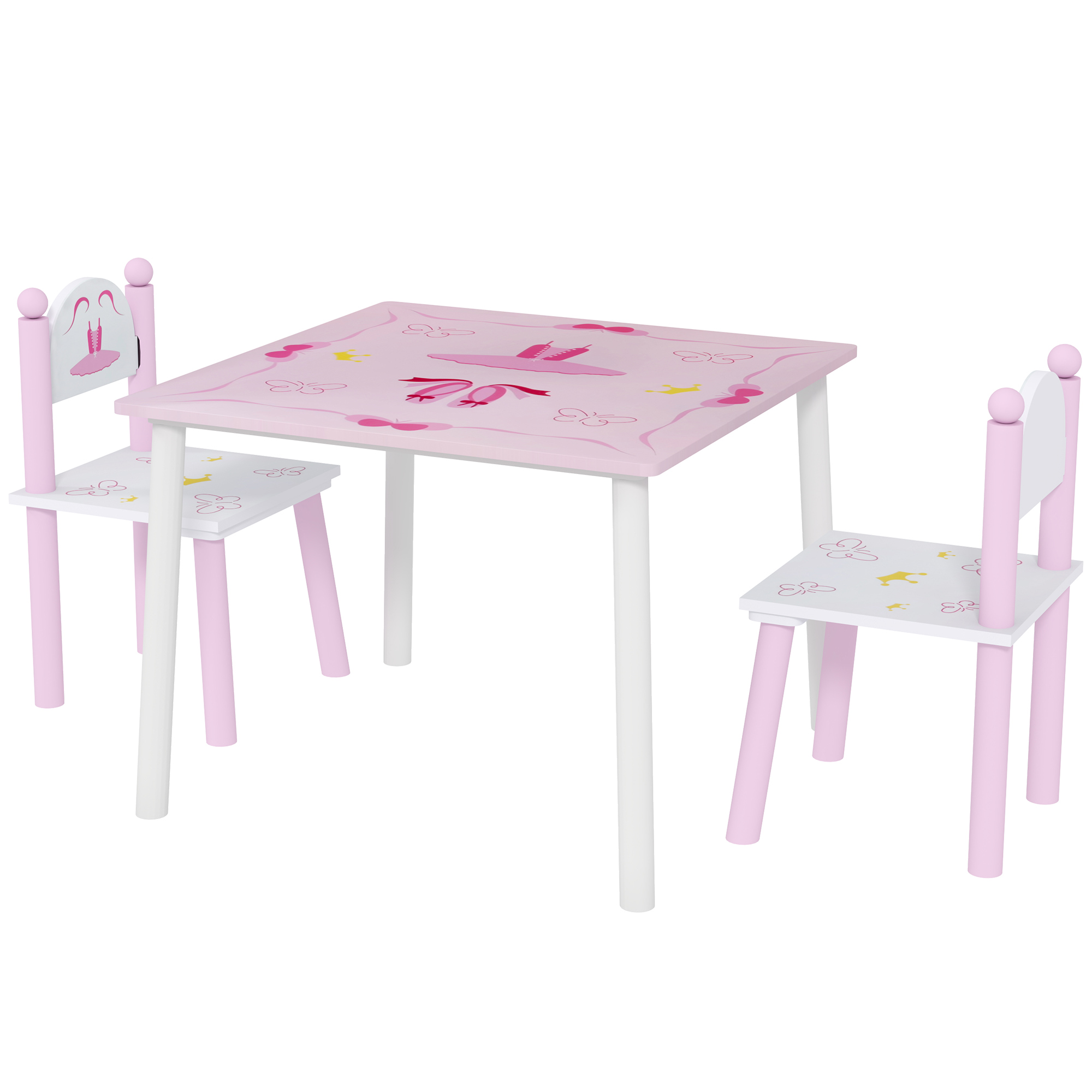 AIYAPLAY Mesa y Sillas Infantiles para Niños de 2-5 Años de 3 Piezas Mesa Infantil con Sillas para Sala de Juegos Rosa y Blanco