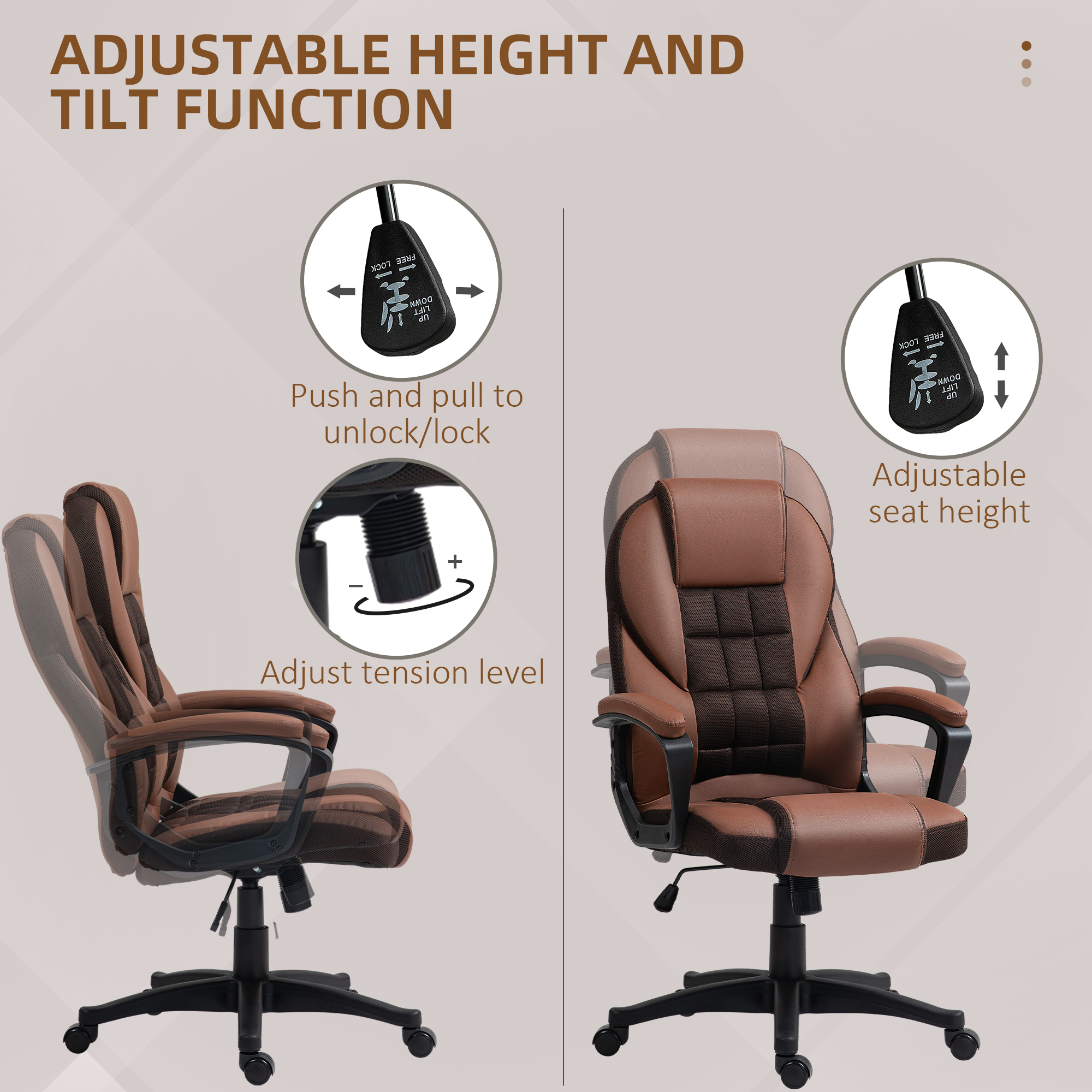 HOMCOM Faux Leather Office Chair Brown 4