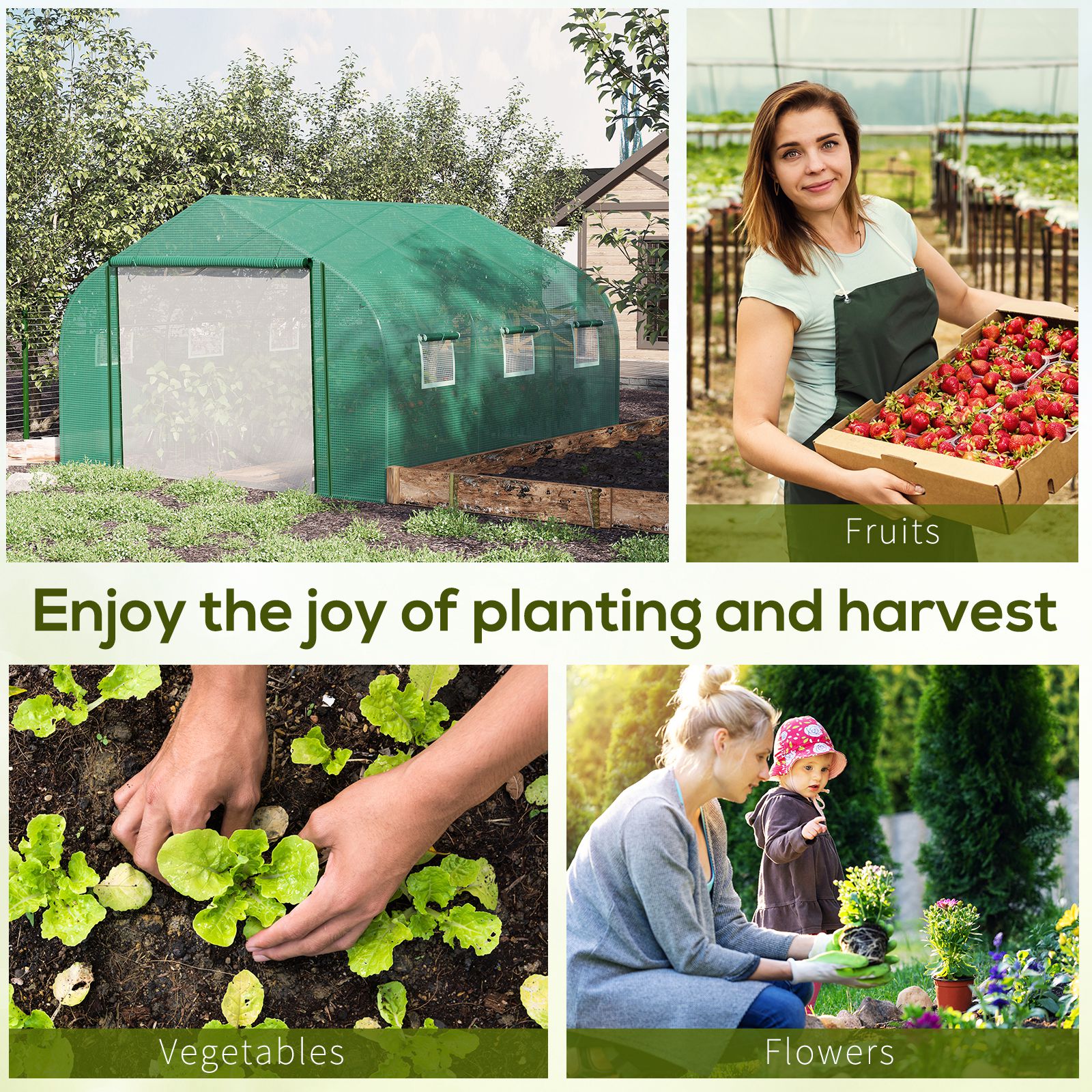 Outsunny Walk-in Polytunnel Garden Greenhouse, Outdoor Mesh Door Greenhouse with PE Cover and 6 Windows, 3.5 x 3 x 2m, Green 8