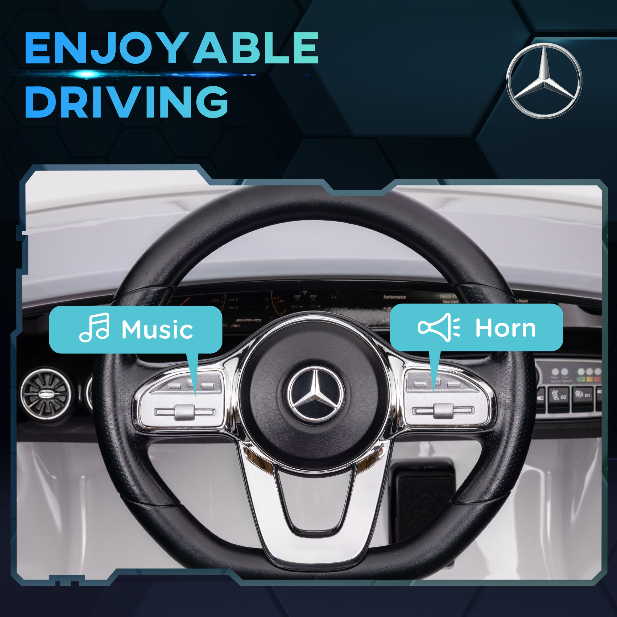 AIYAPLAY Mercedes-Benz AMG CLA 45 Licensed 12V Kids Electric Car Ride on Car w/ Remote, Suspension Lights Music Horn White 6