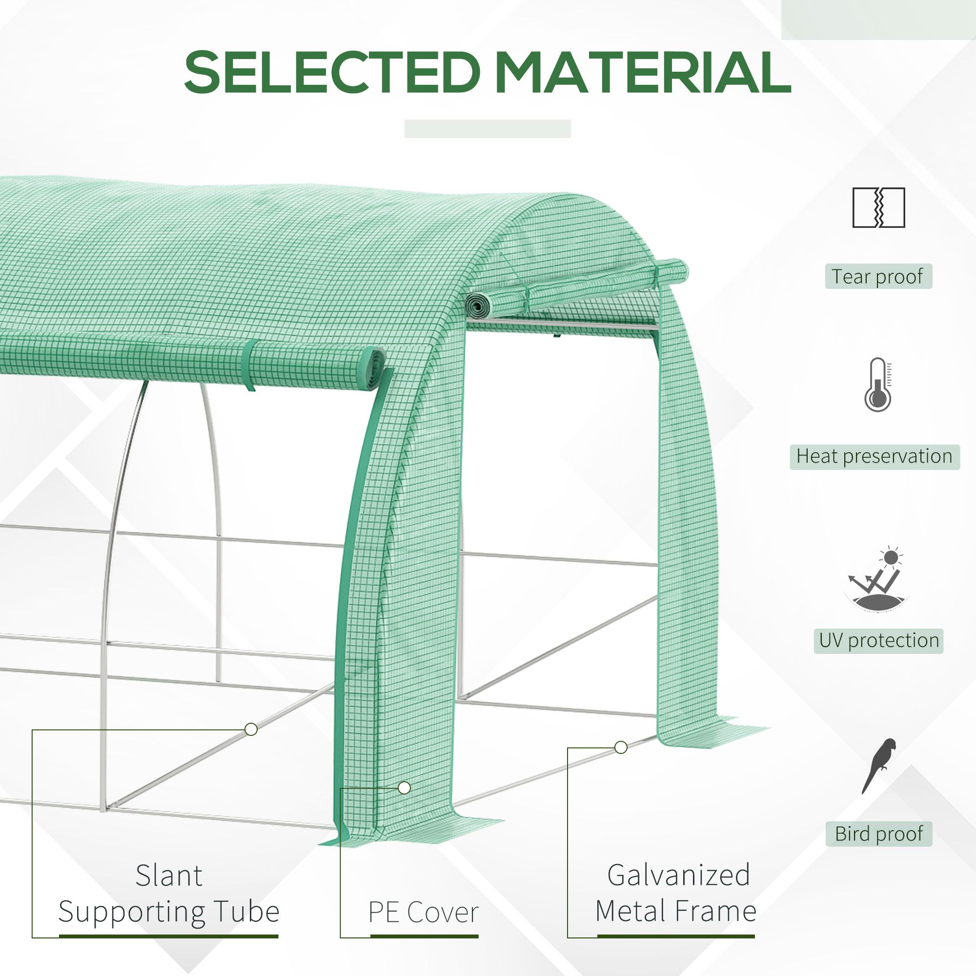 Outsunny Polytunnel Greenhouse Walk-in Grow House Tent with Roll-up Sidewalls, Zipped Door and 12 Windows, 6x3x2m Green 4