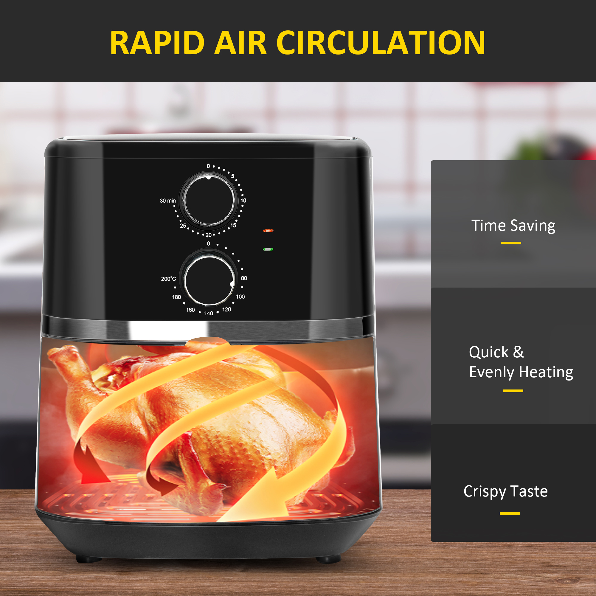 HOMCOM 4.5L Air Fryer, 1500W Air Fryer Oven with Rapid Air Circulation, Adjustable Temperature, Timer and Nonstick Basket for Oil Less or Low Fat Cooking, Black 7