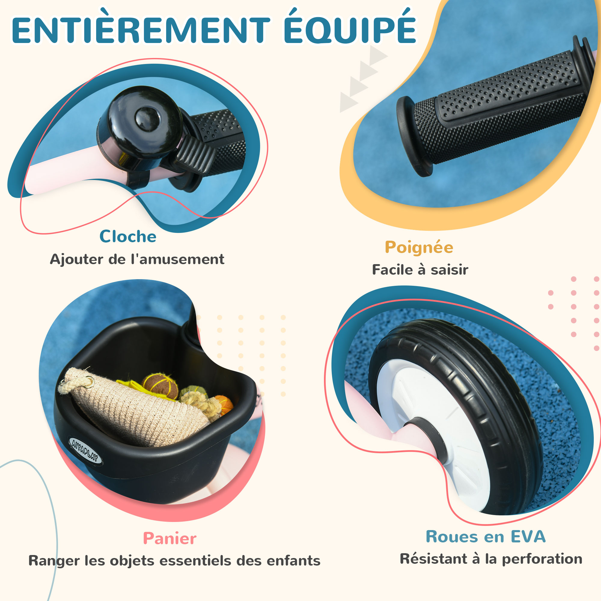 AIYAPLAY Tricycle Enfants avec Sonnette et Panier - Selle réglable avec Dossier - pour Enfant de 2 à 5 Ans Bleu AIYAPLAY Tricycle Enfants avec Sonnette et Panier - Selle réglable avec Dossier - pour Enfant de 2 à 5 Ans Bleu